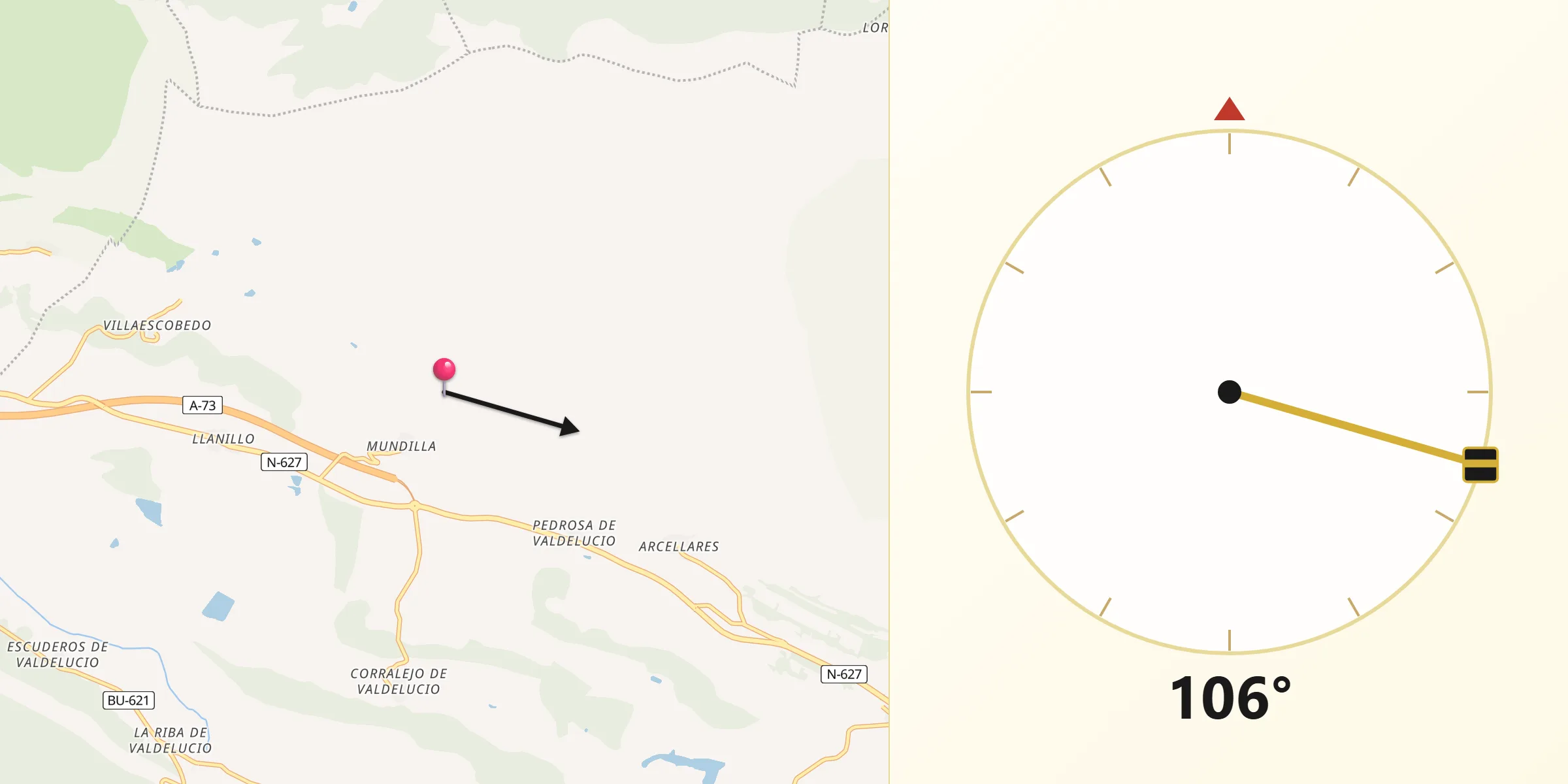 Dirección de la Qibla desde Valle de Valdelucio