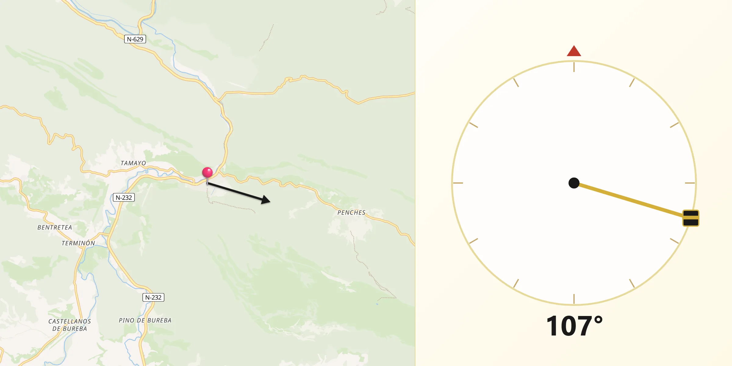 Dirección de la Qibla desde Oña