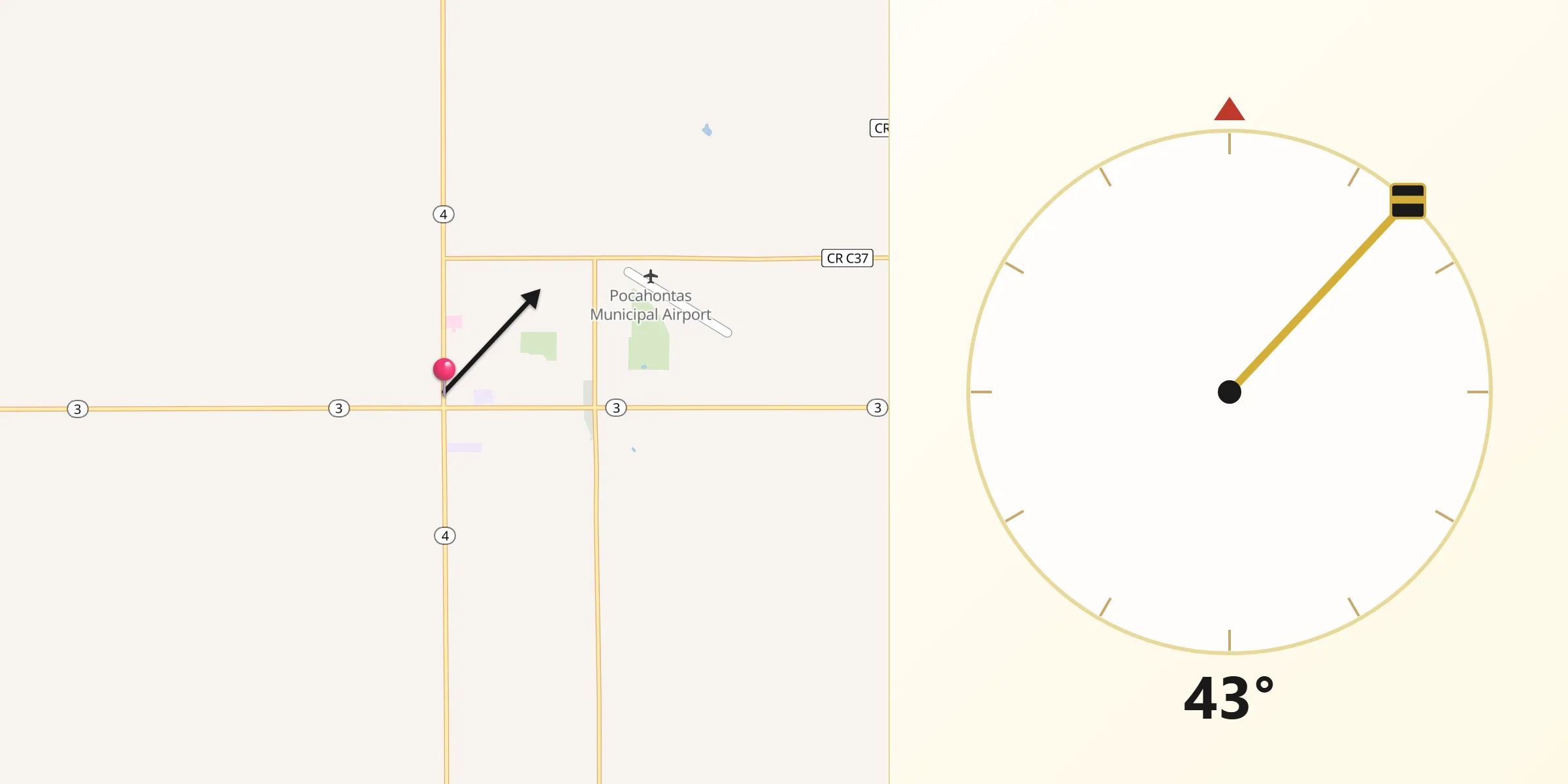 Qibla Direction from Pocahontas County