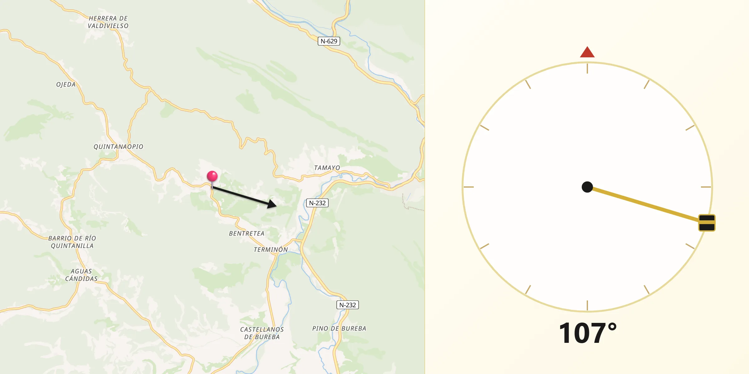 Dirección de la Qibla desde Cantabrana