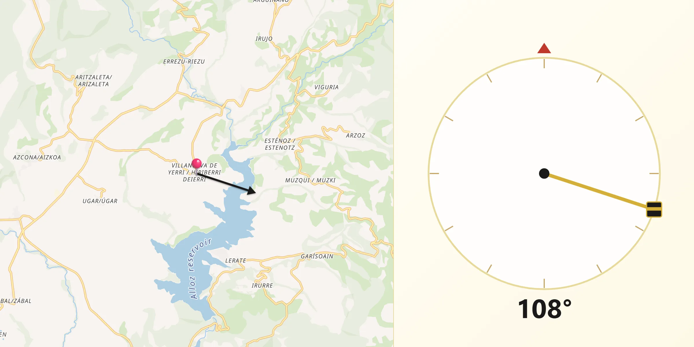 Dirección de la Qibla desde Valle de Yerri/Deierri