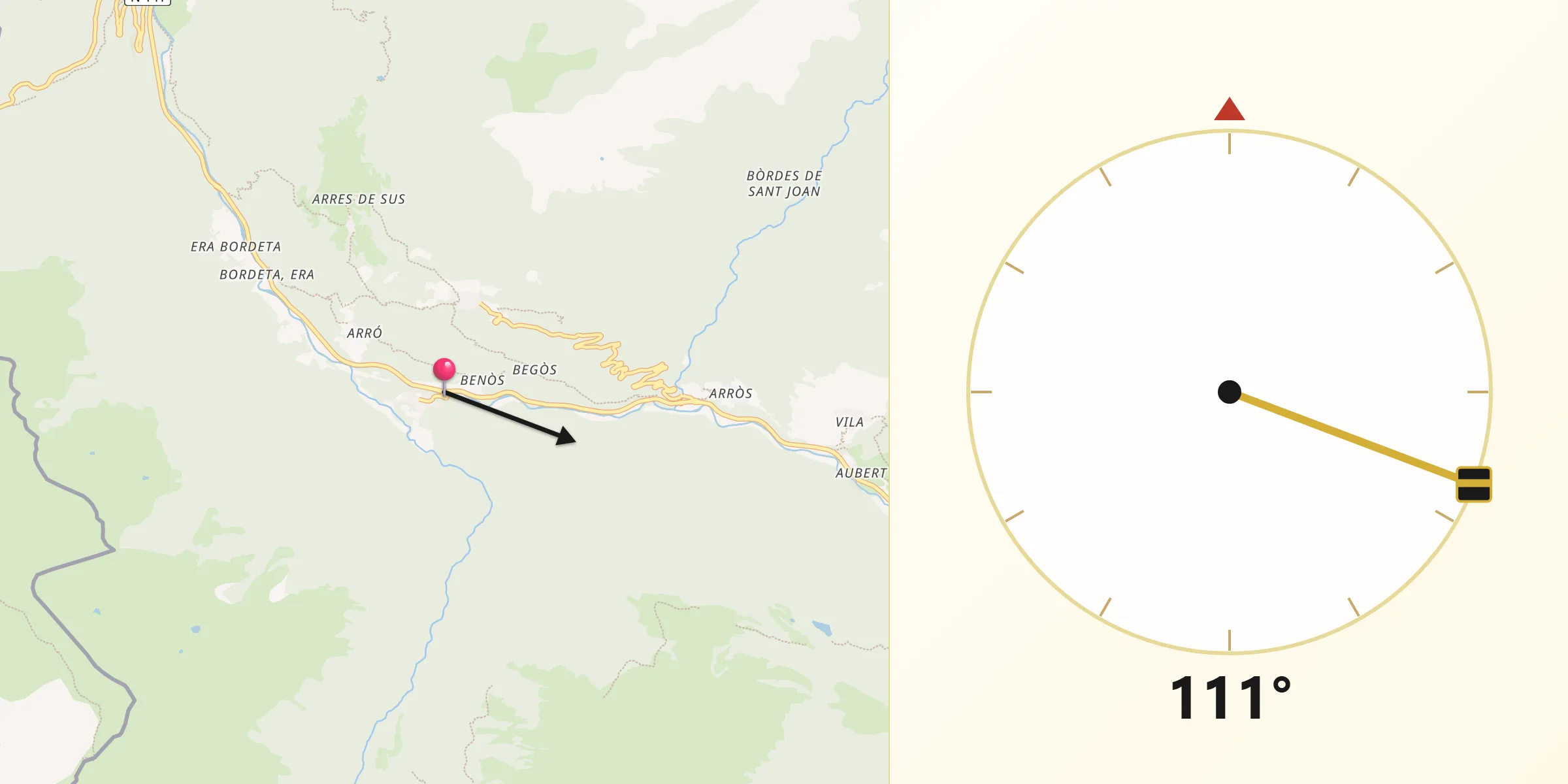 Dirección de la Qibla desde Bòrdes Es