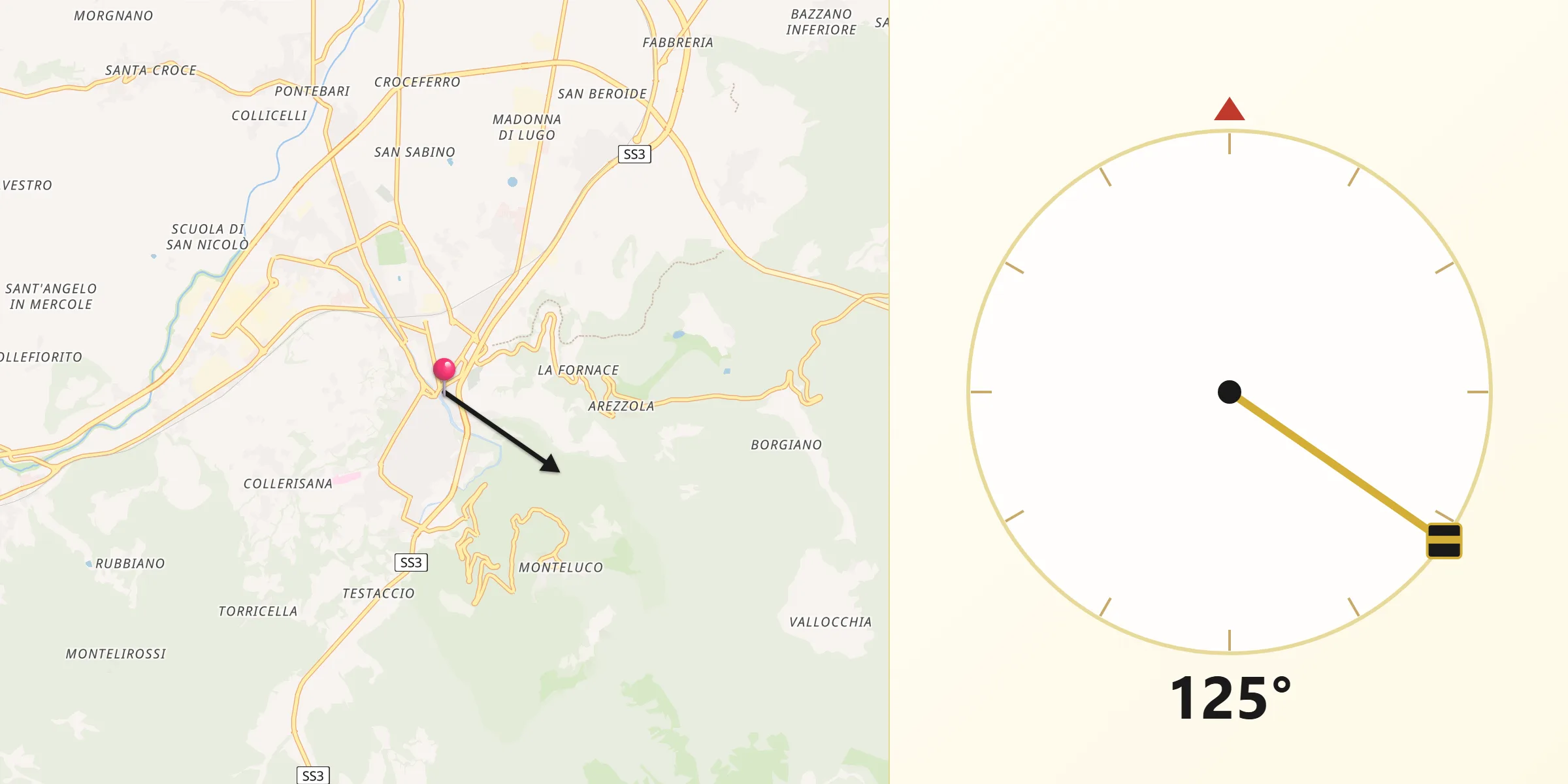 Direzione della Qibla da Spoleto