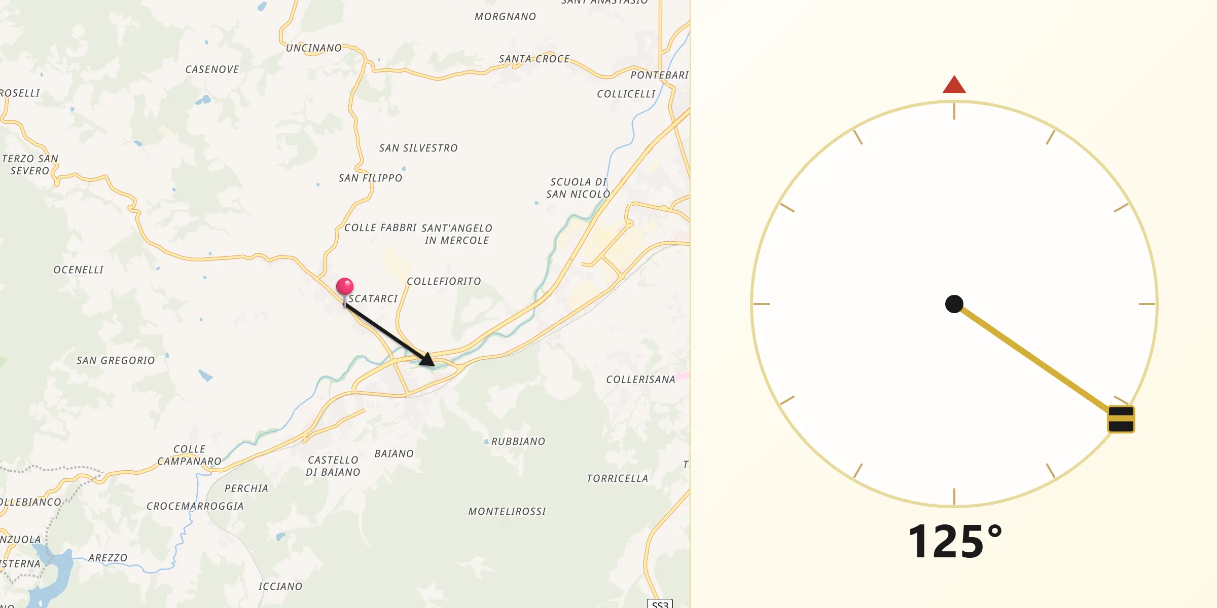Direzione della Qibla da San Martino in Trignano