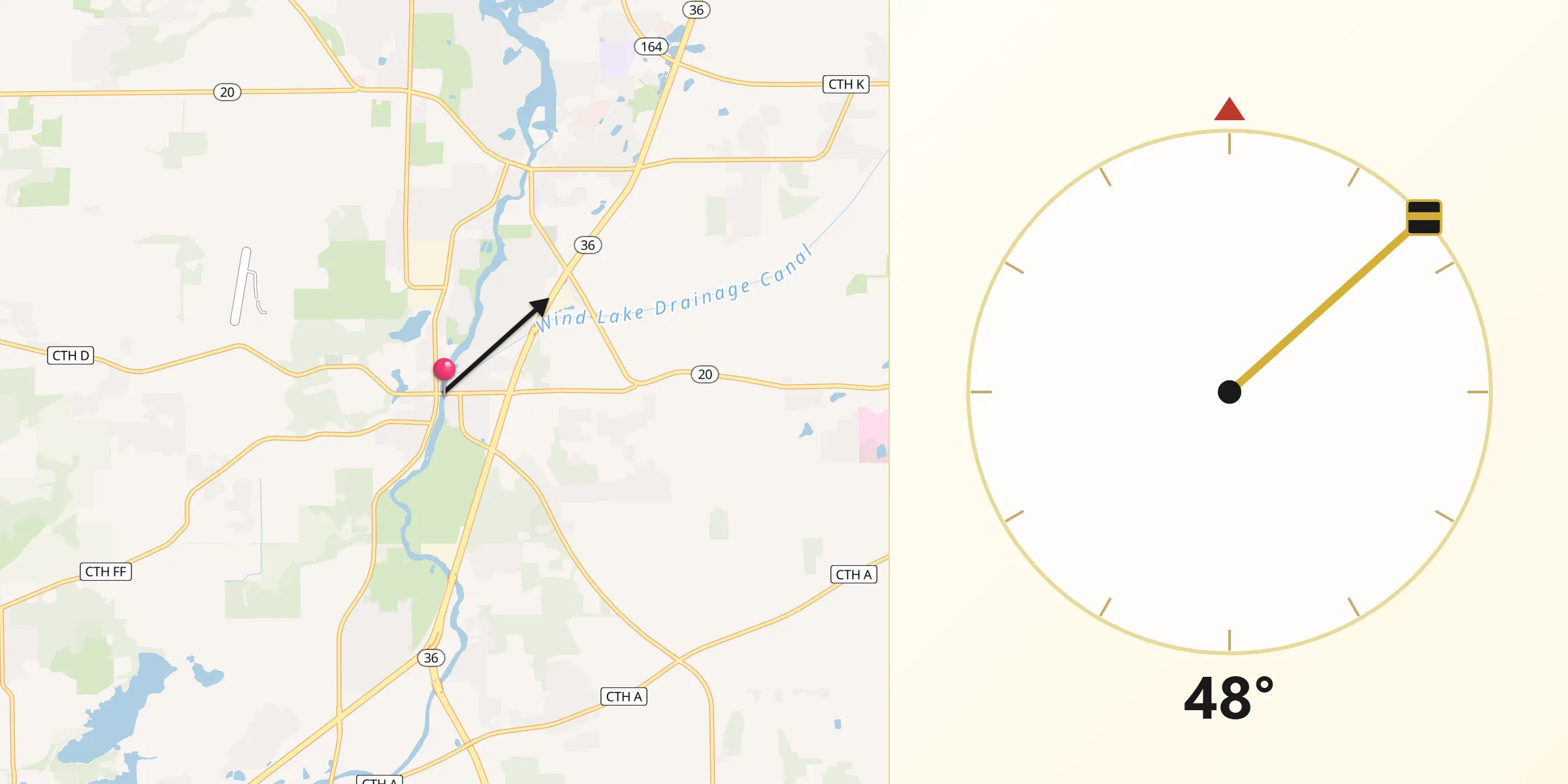 Dirección de la Qibla desde Rochester