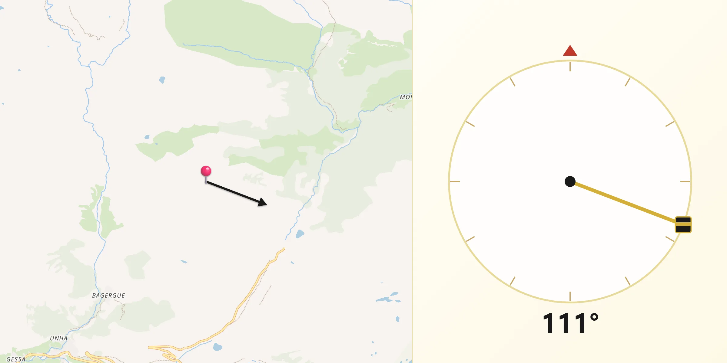 Dirección de la Qibla desde Naut Aran