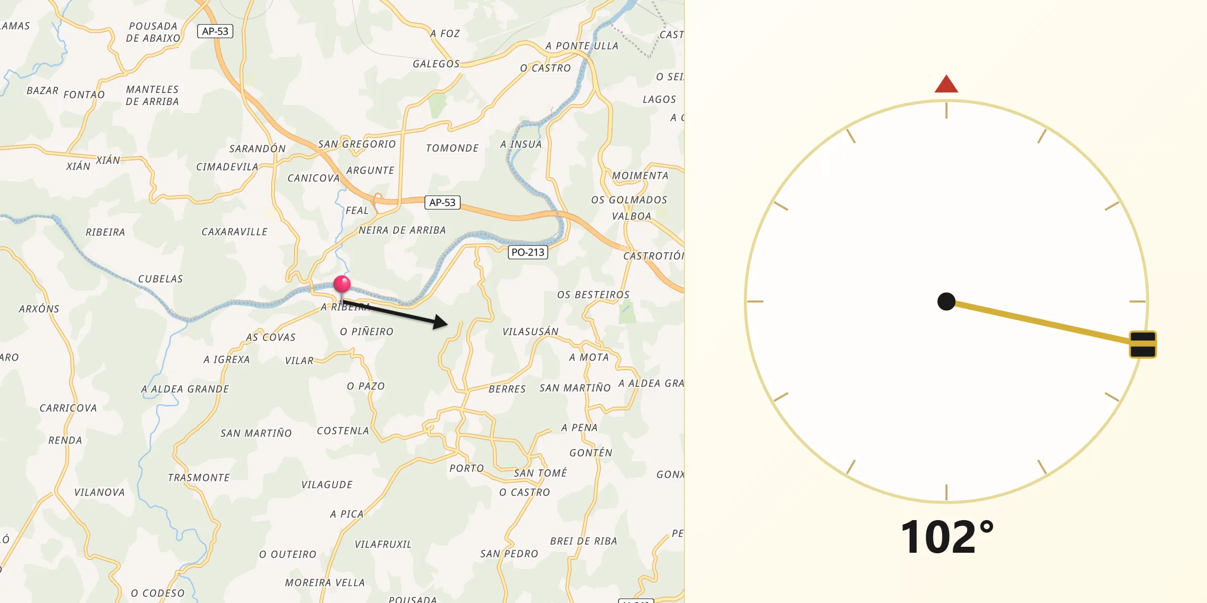 Dirección de la Qibla desde Ribeira