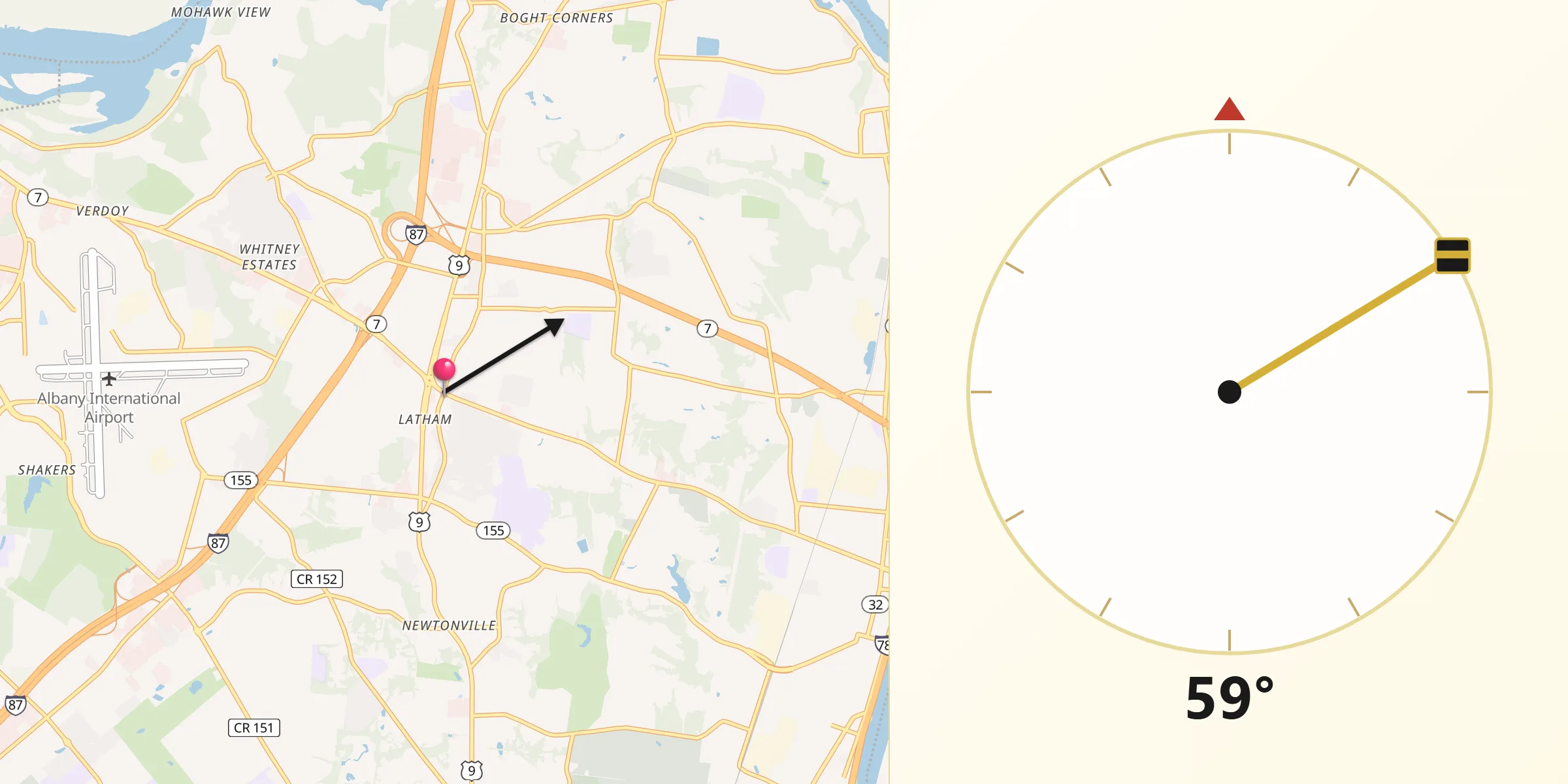 Qibla Direction from Latham