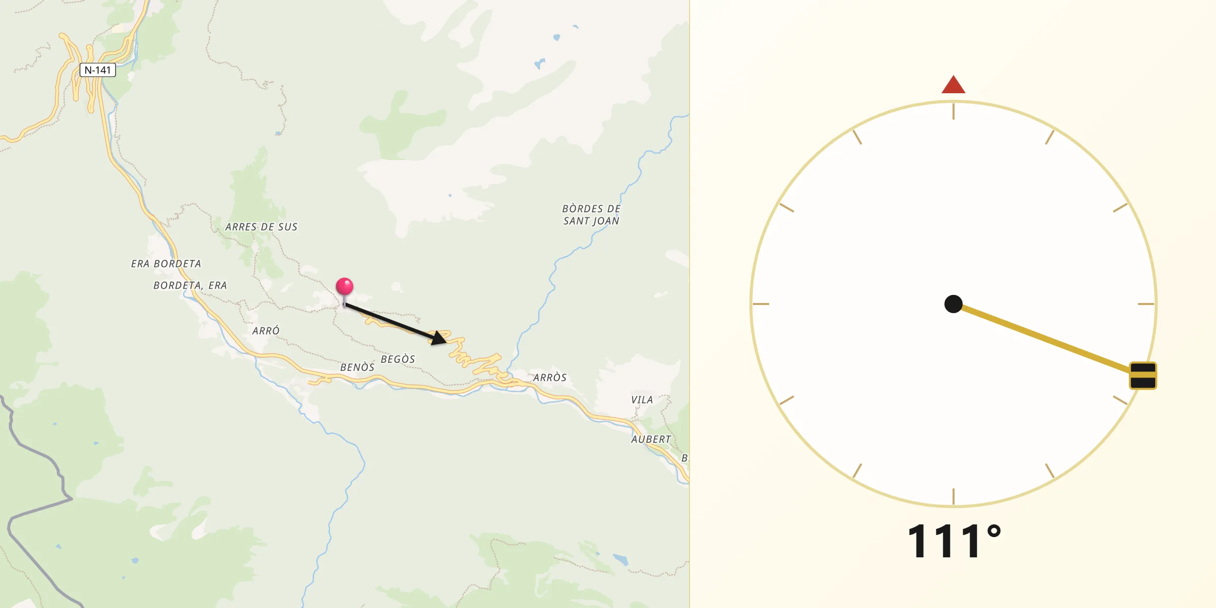 Dirección de la Qibla desde Vilamòs