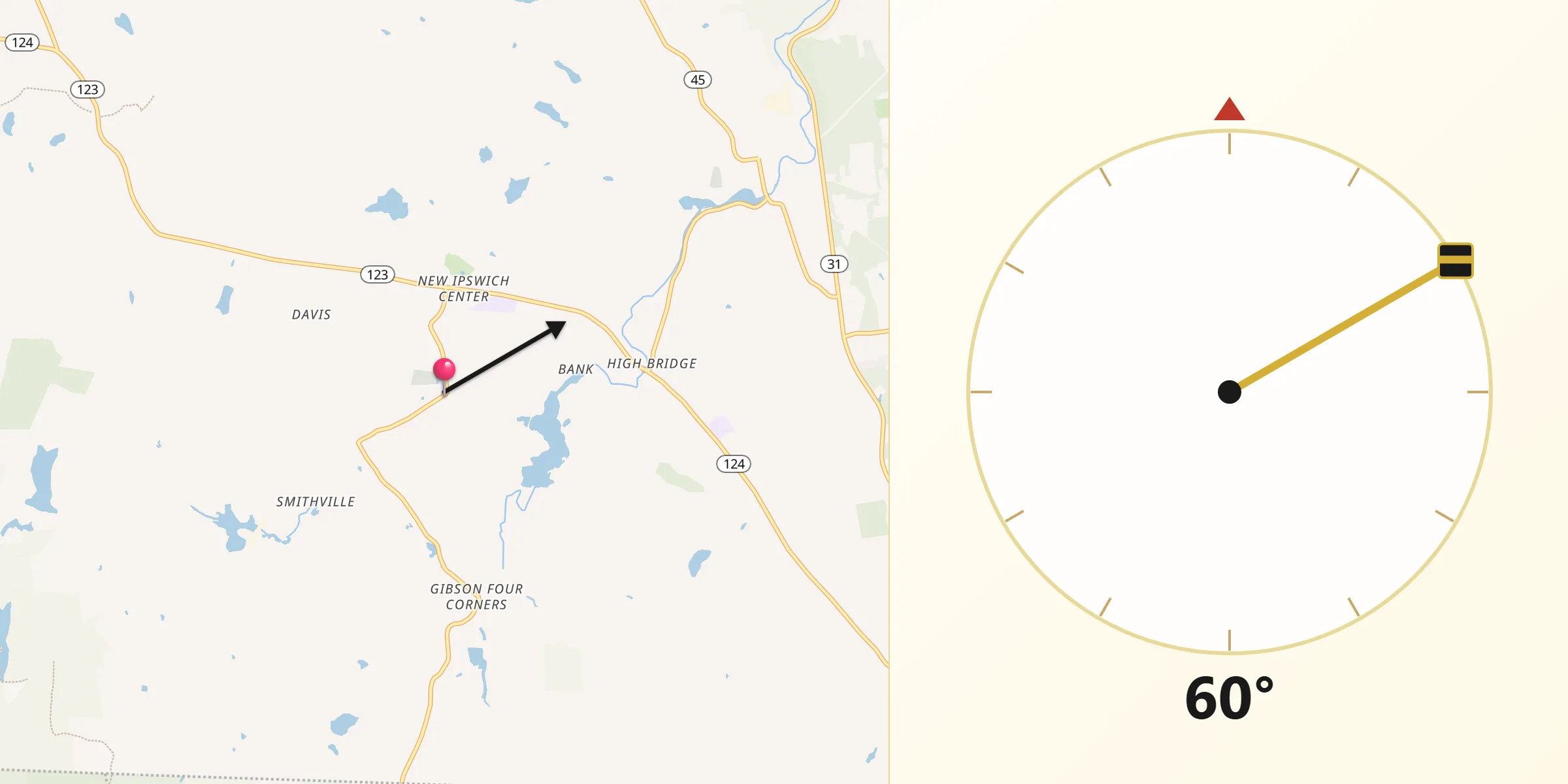 Qibla Direction from New Ipswich