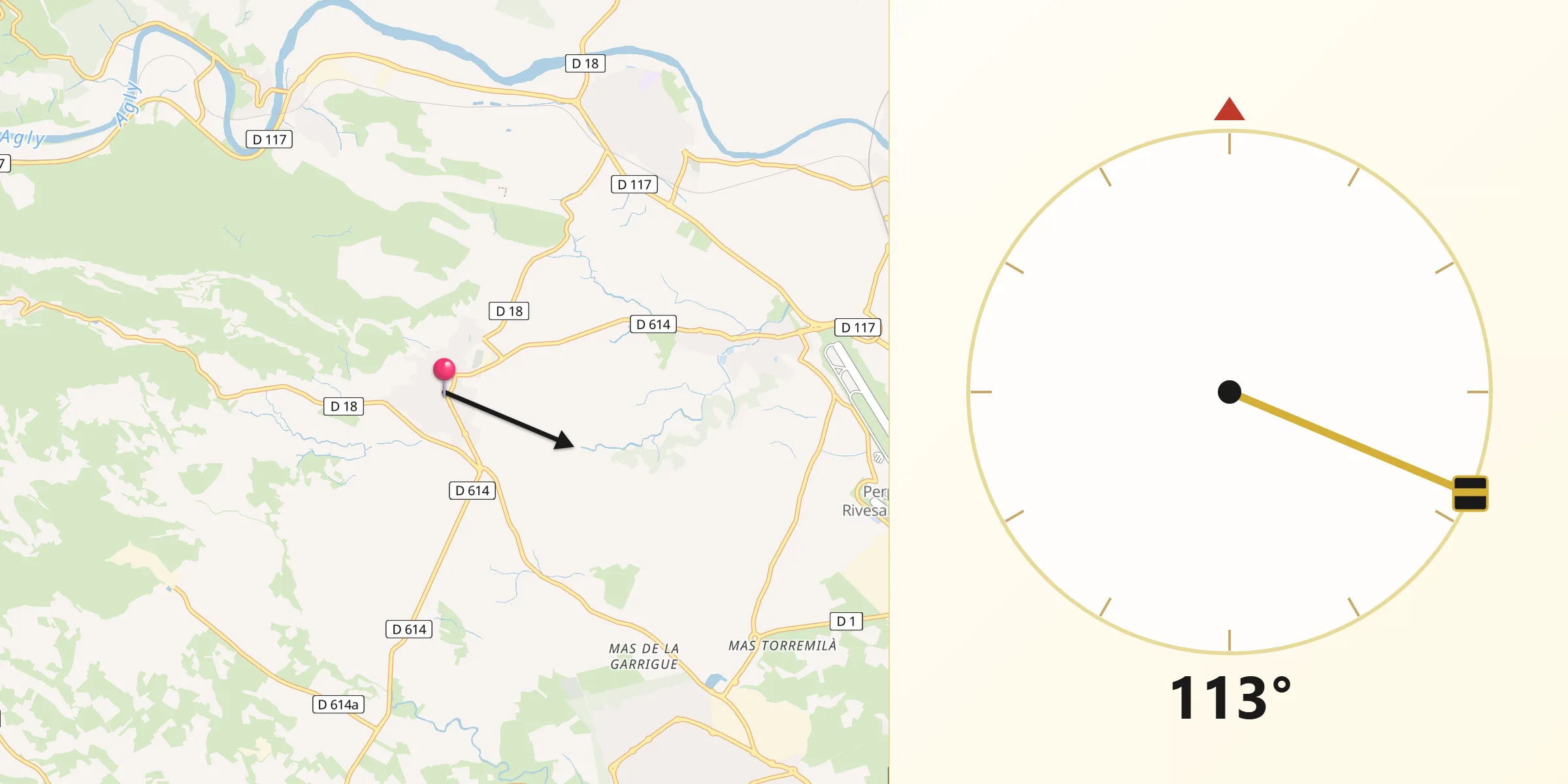 Direction vers la Qibla depuis Baixas