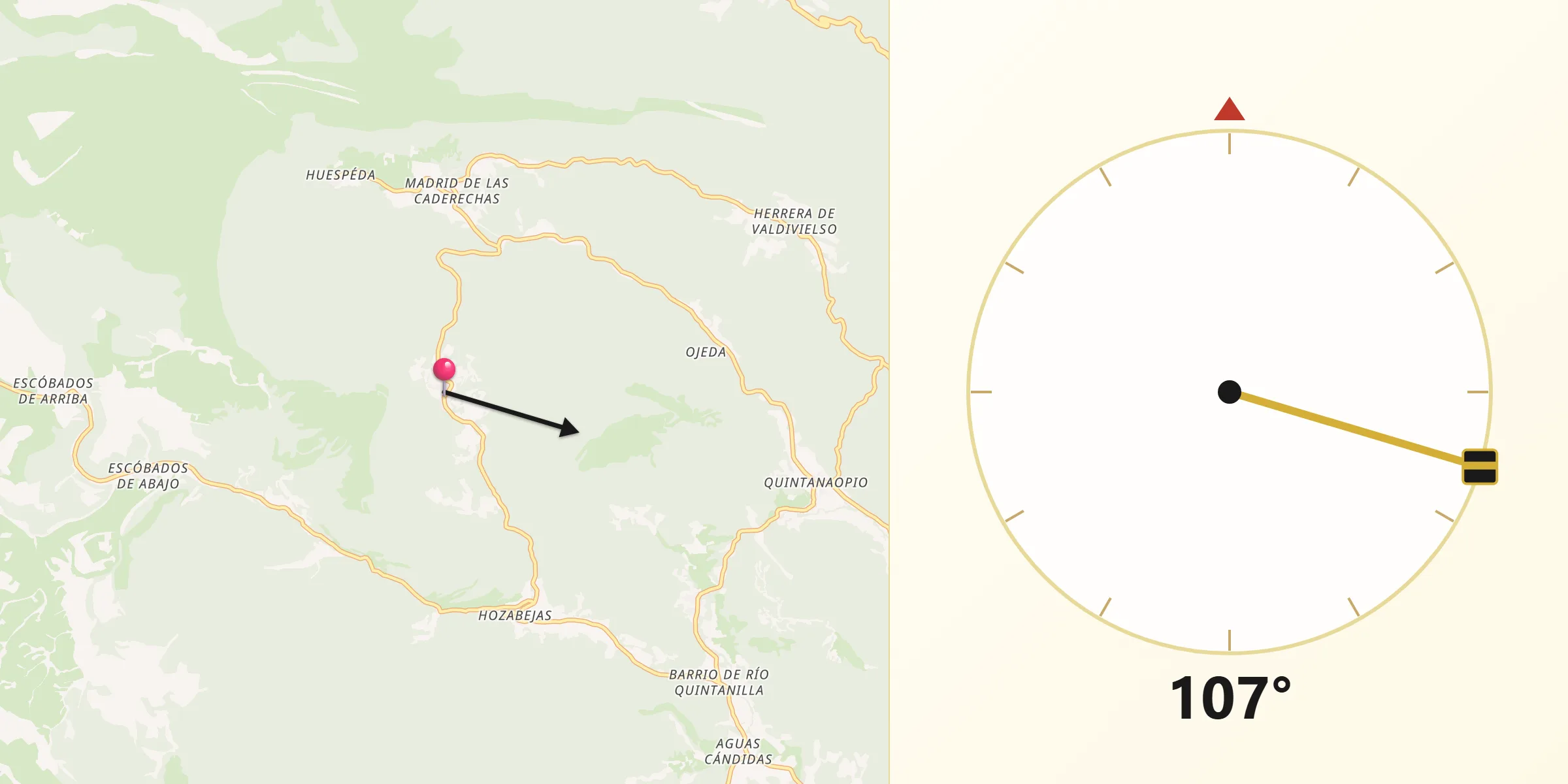Dirección de la Qibla desde Rucandio
