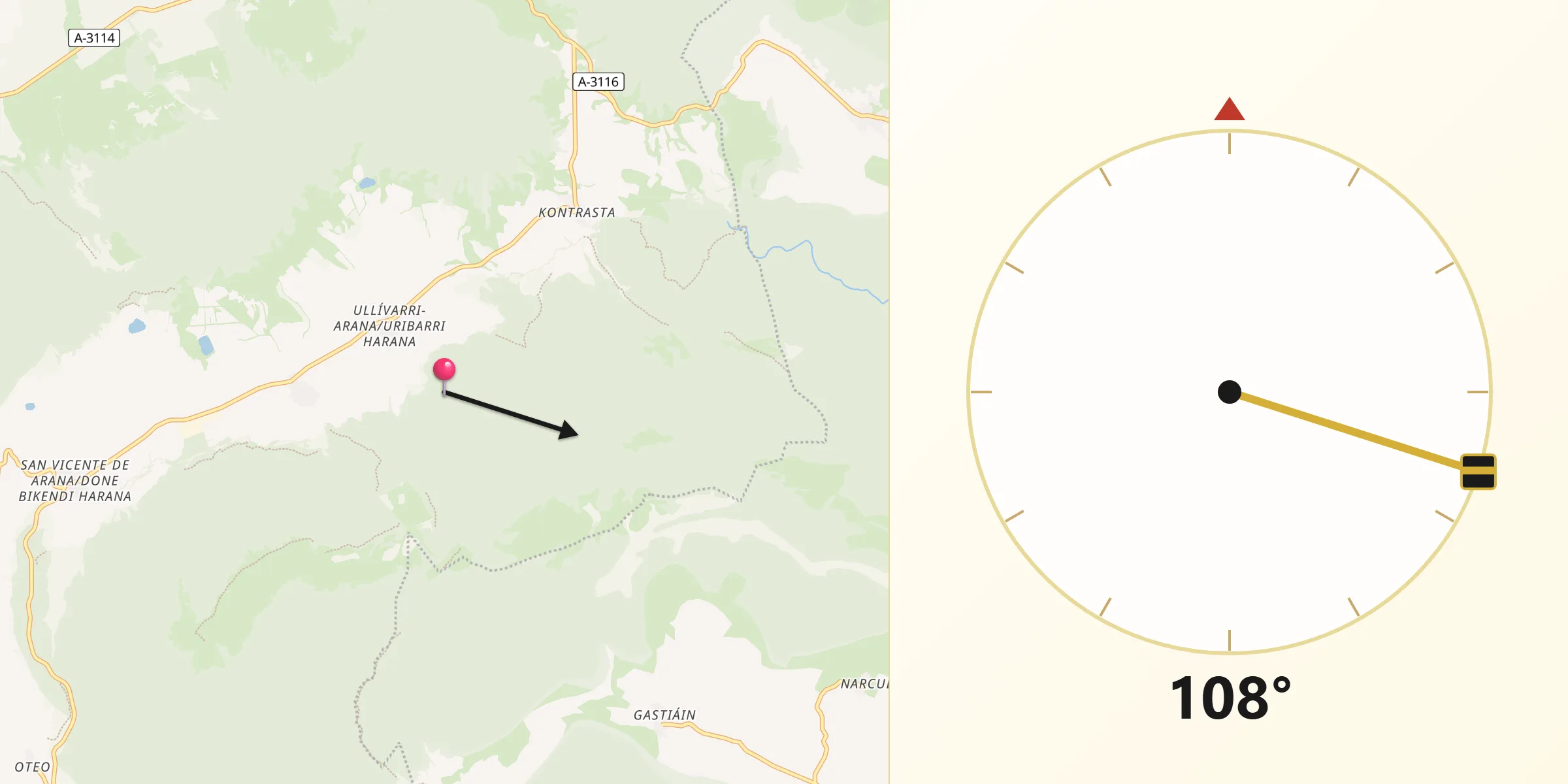Dirección de la Qibla desde Harana/Valle de Arana