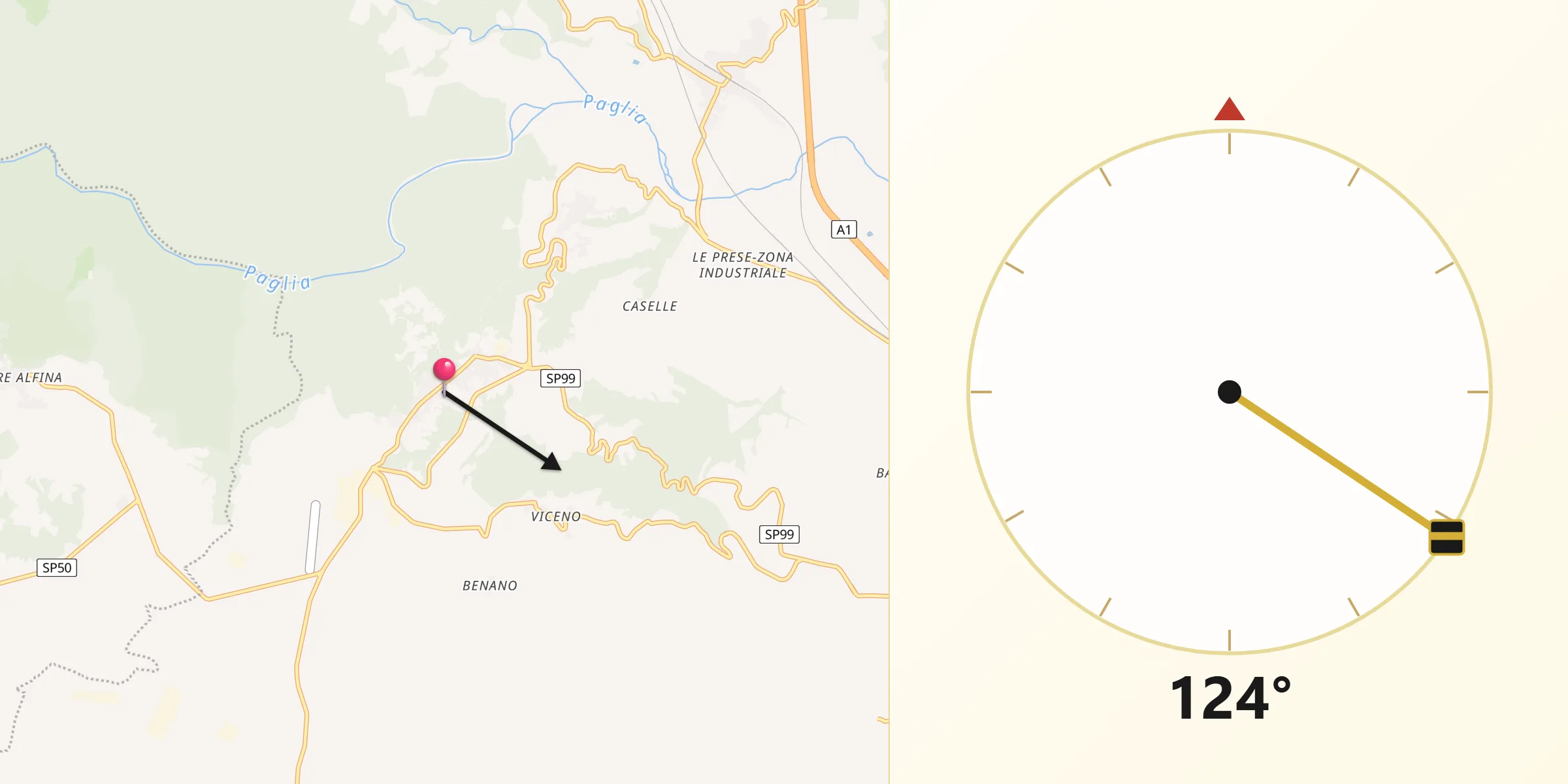 Direzione della Qibla da Castel Viscardo