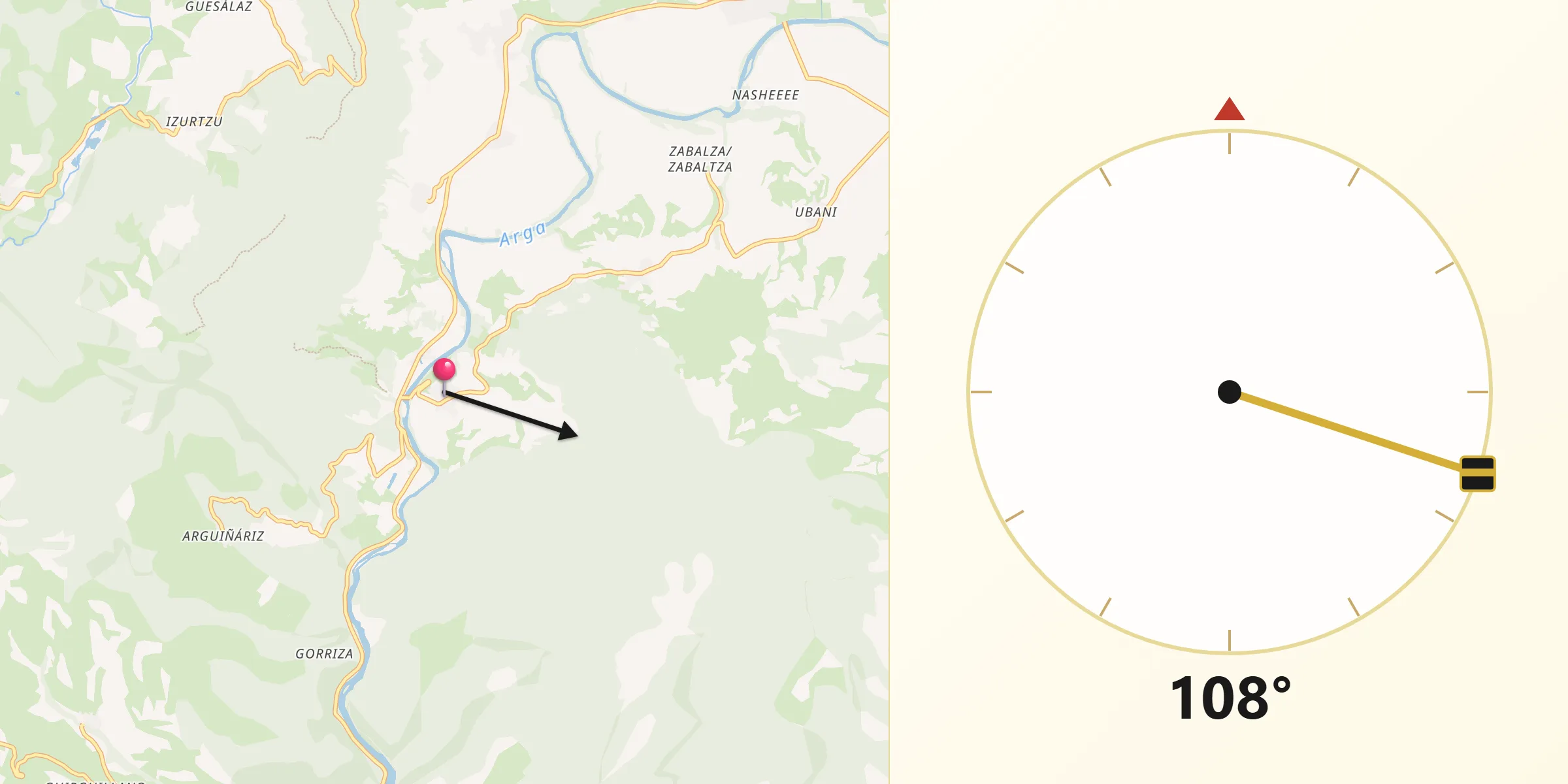 Dirección de la Qibla desde Belascoáin