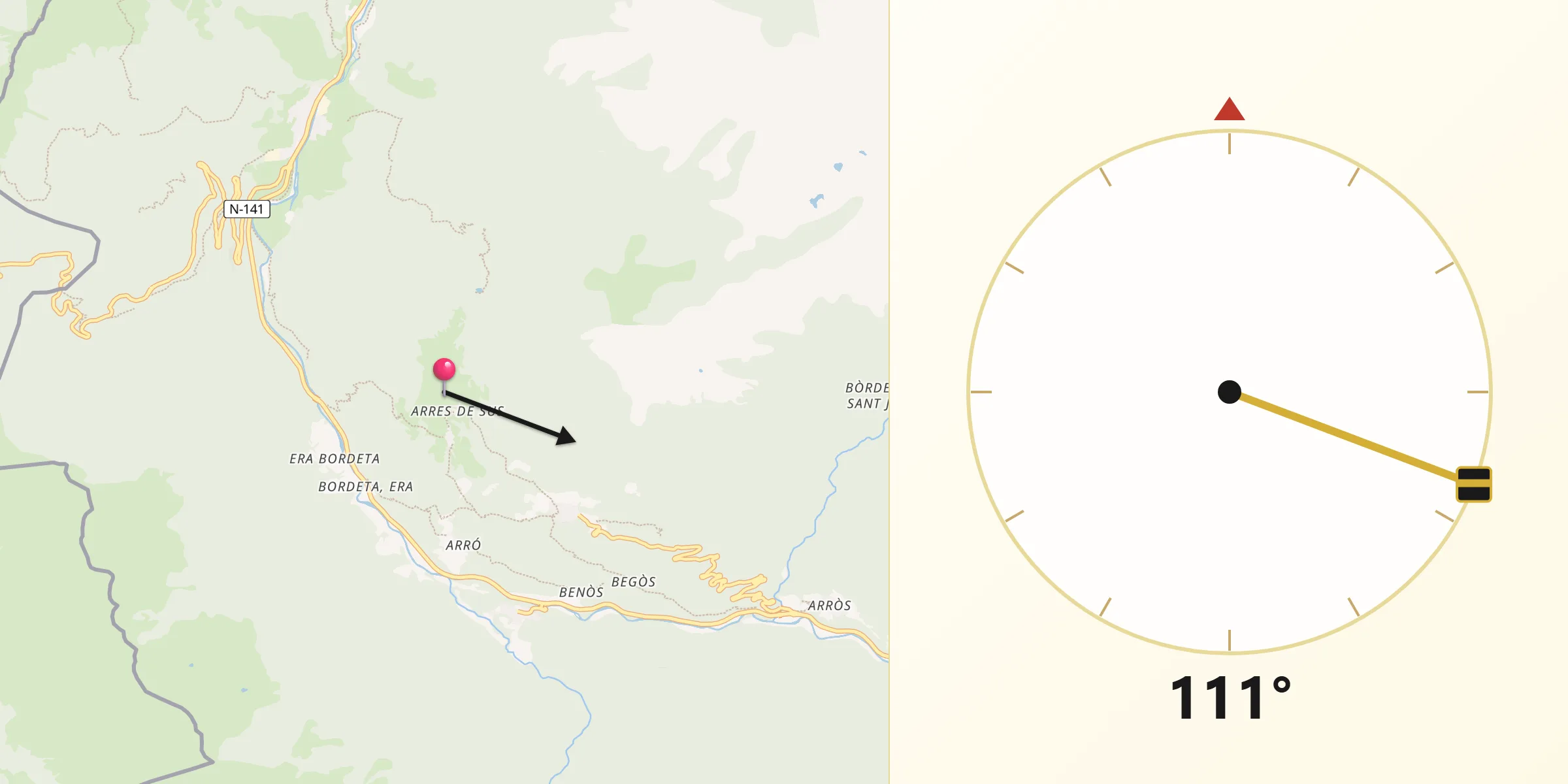 Dirección de la Qibla desde Arres