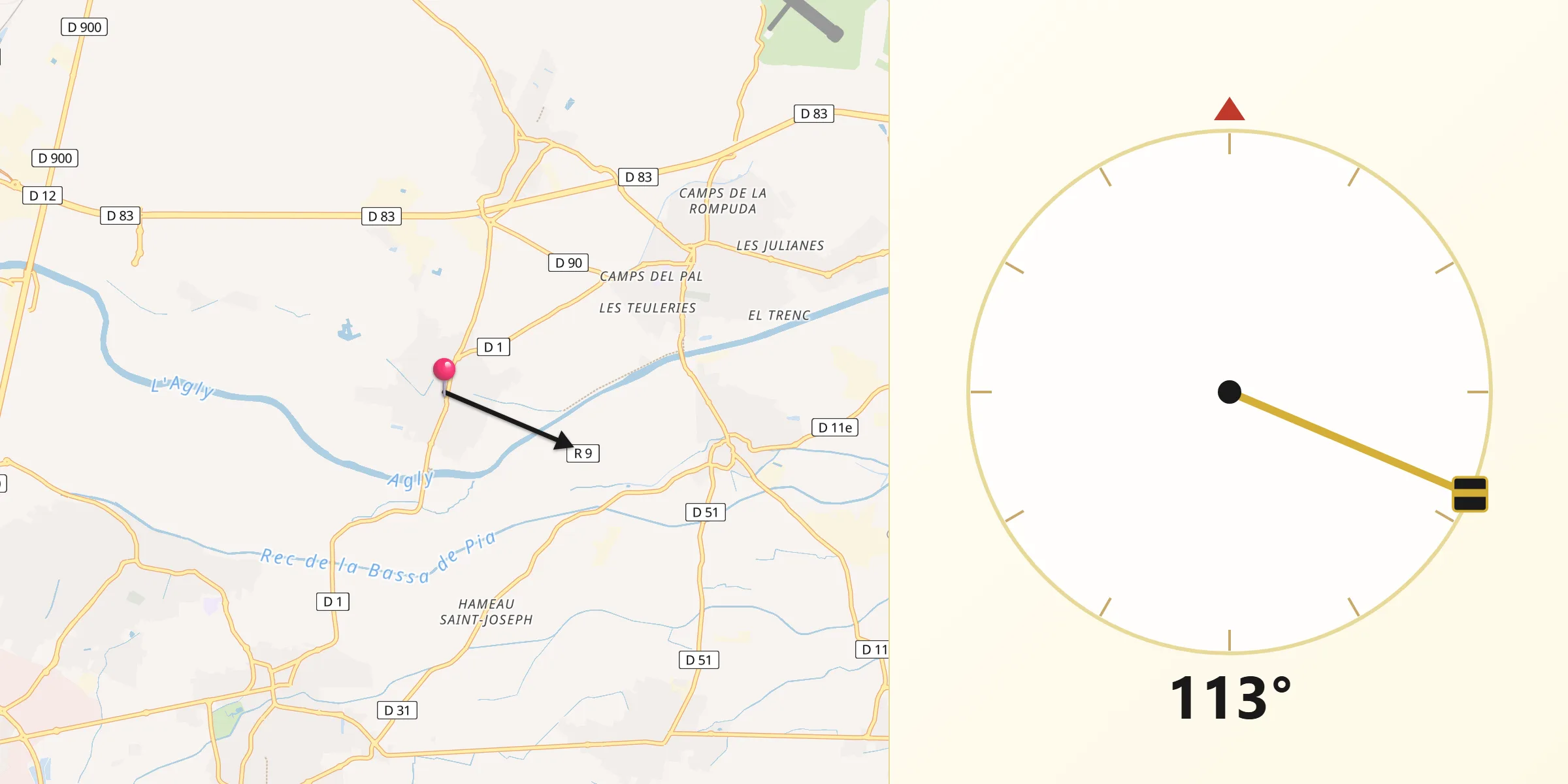 Direction vers la Qibla depuis Claira