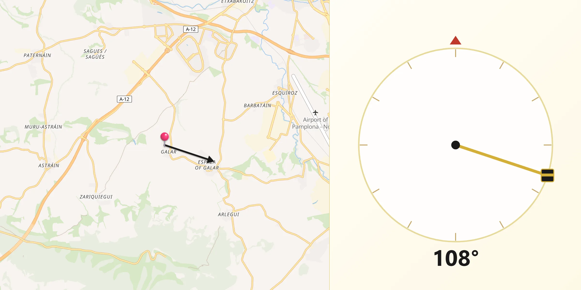 Dirección de la Qibla desde Galar