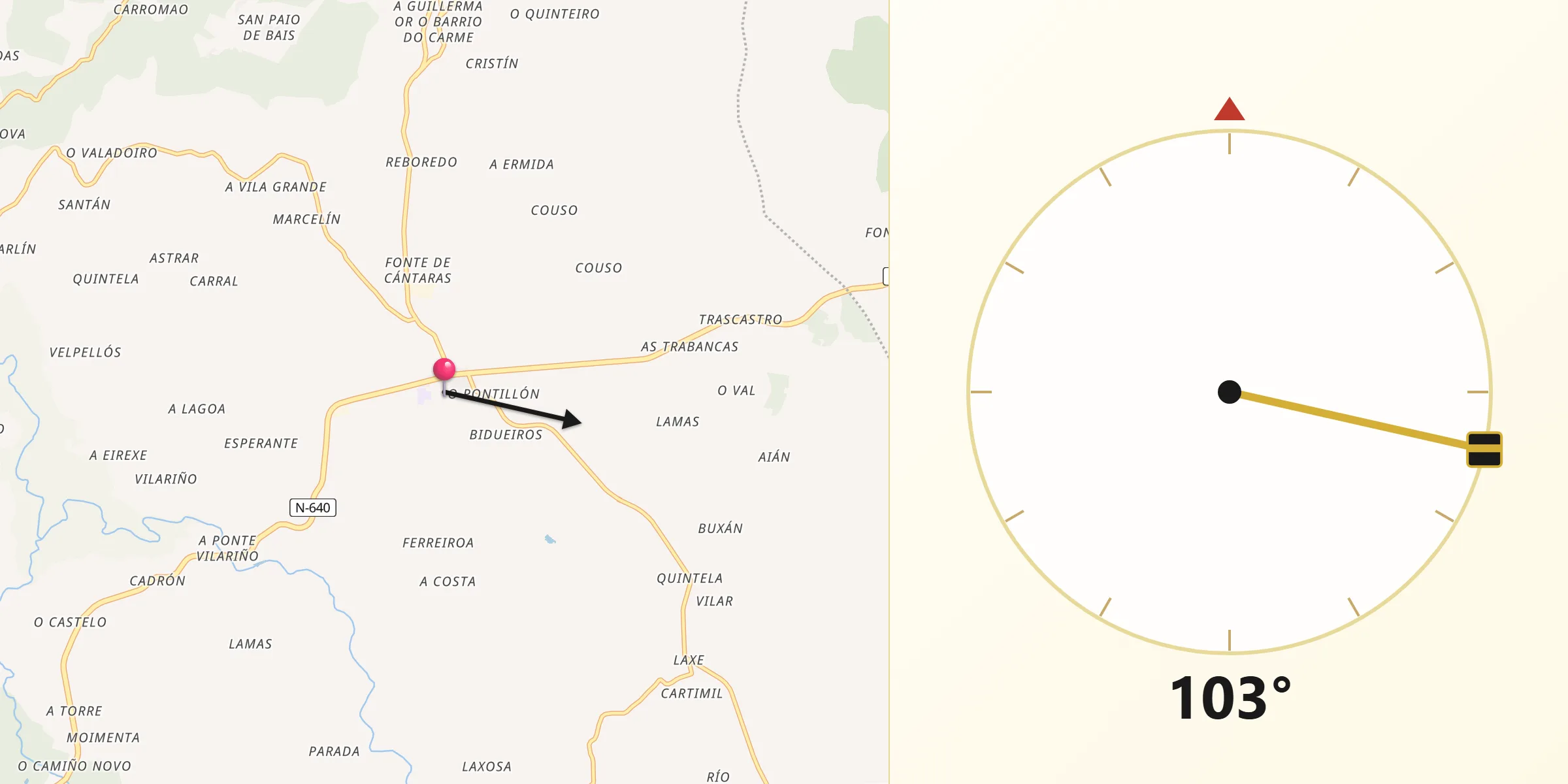 Dirección de la Qibla desde Agolada