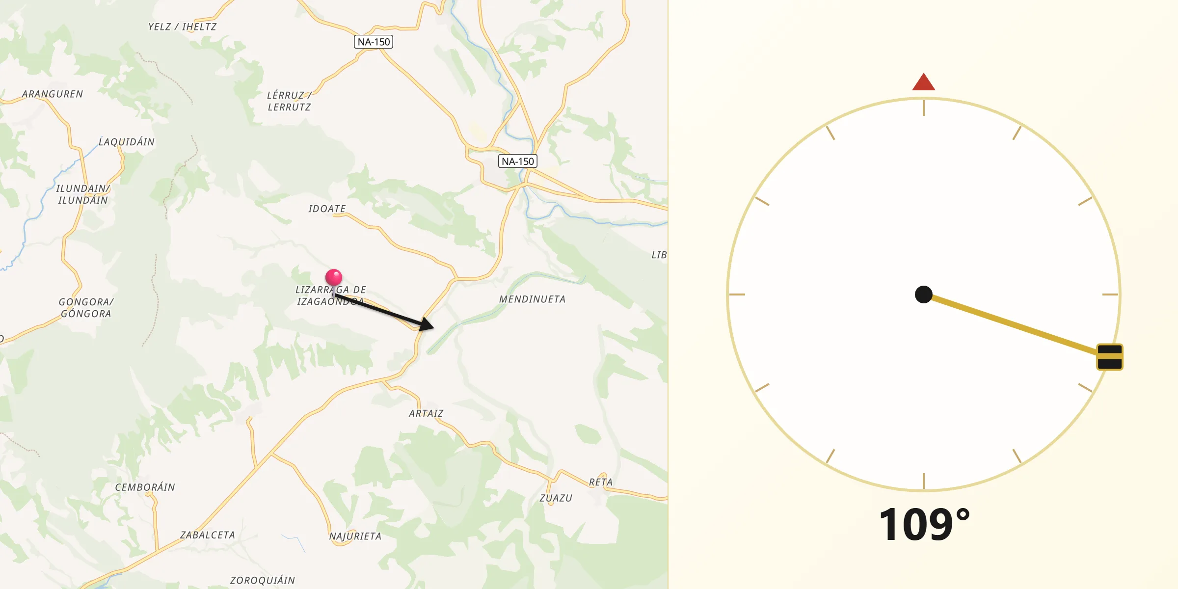 Dirección de la Qibla desde Izagaondoa
