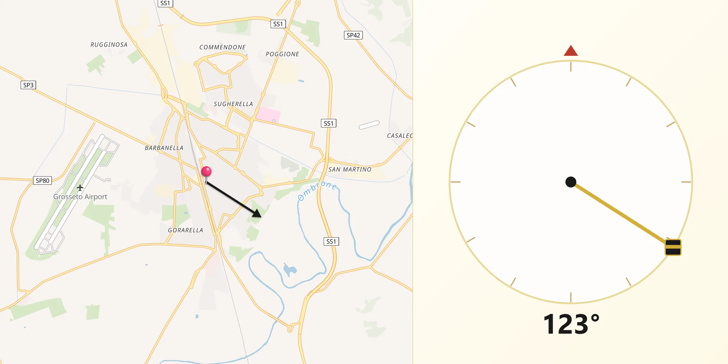 Direzione della Qibla da Grosseto