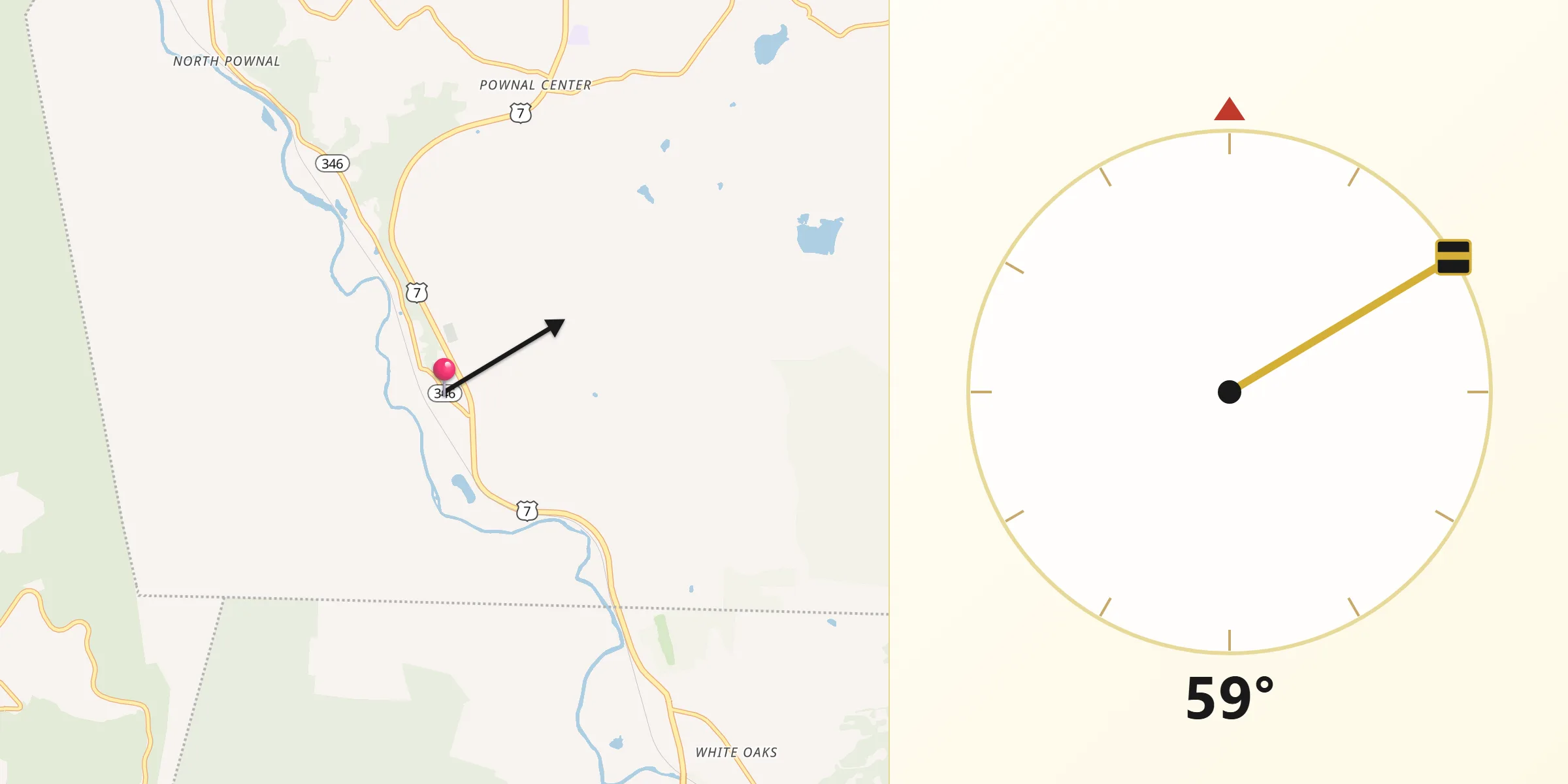 Qibla Direction from Pownal