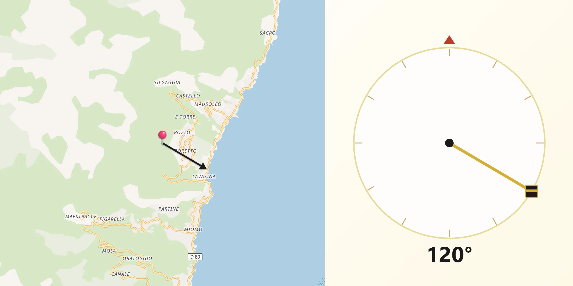 Direction vers la Qibla depuis Brando