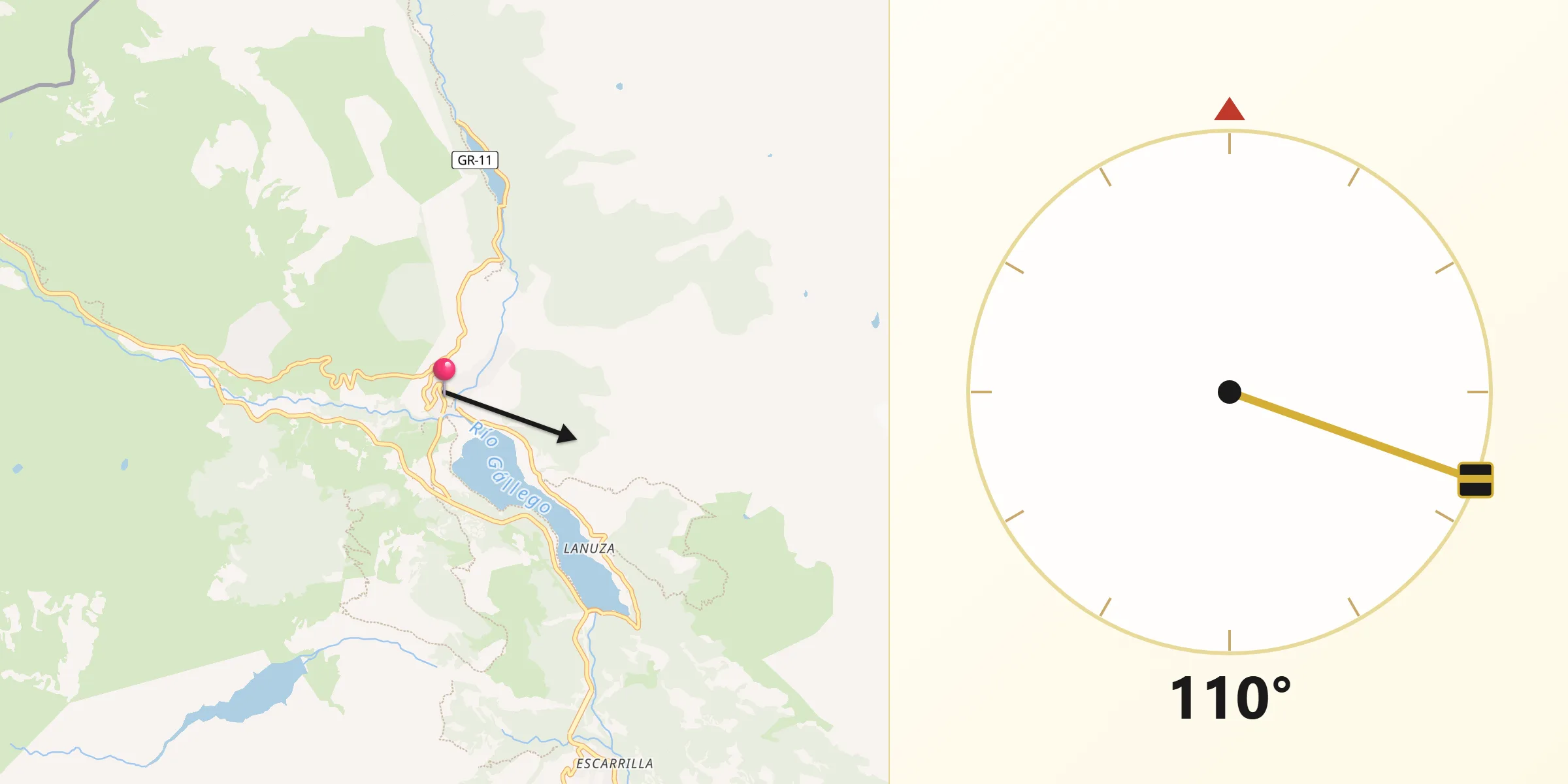 Dirección de la Qibla desde Sallent de Gállego