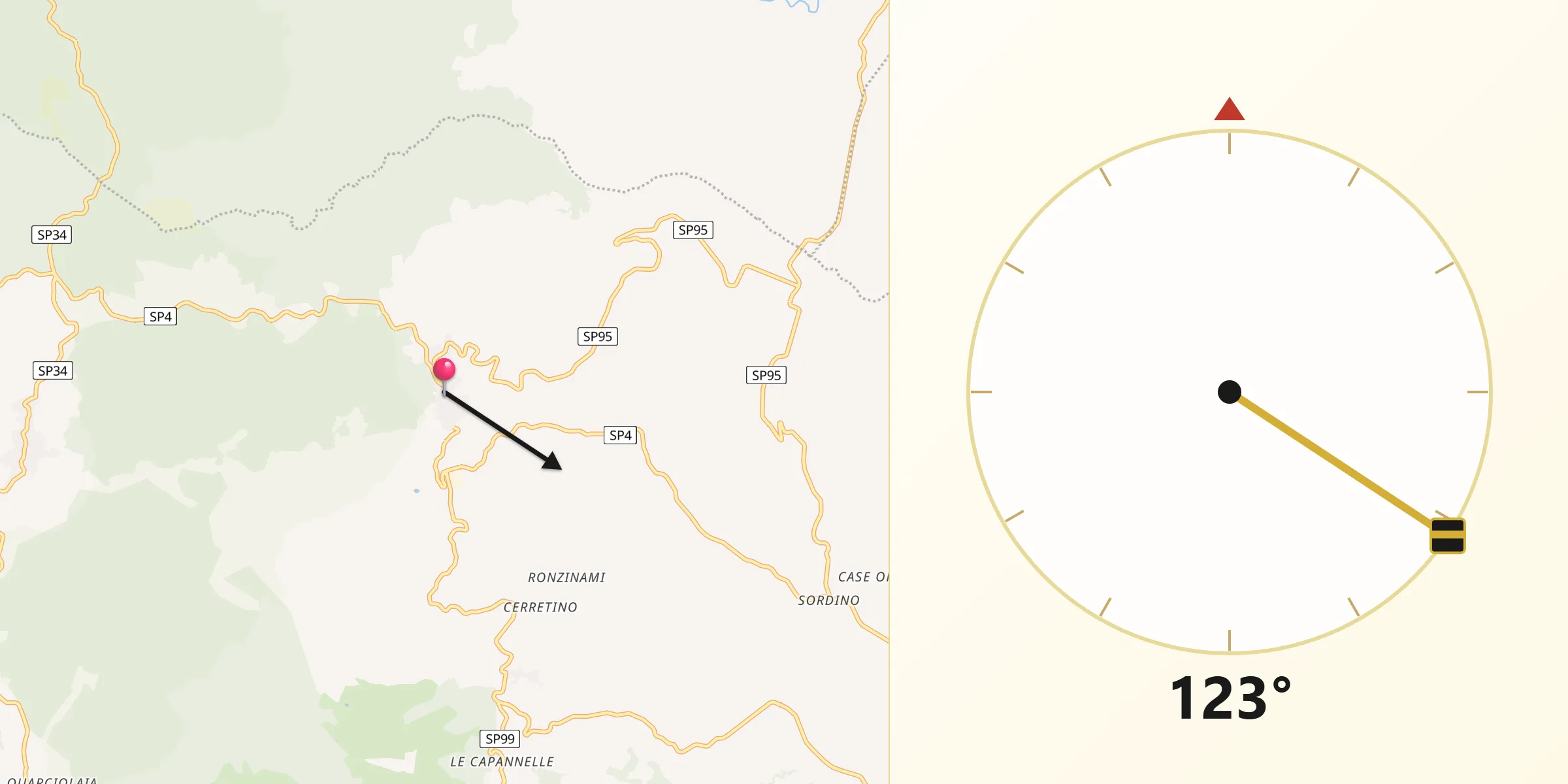Direzione della Qibla da Castell'Azzara