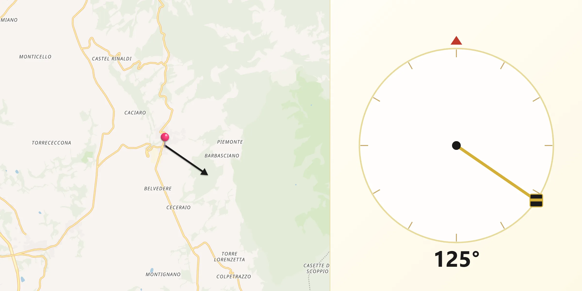 Direzione della Qibla da Massa Martana