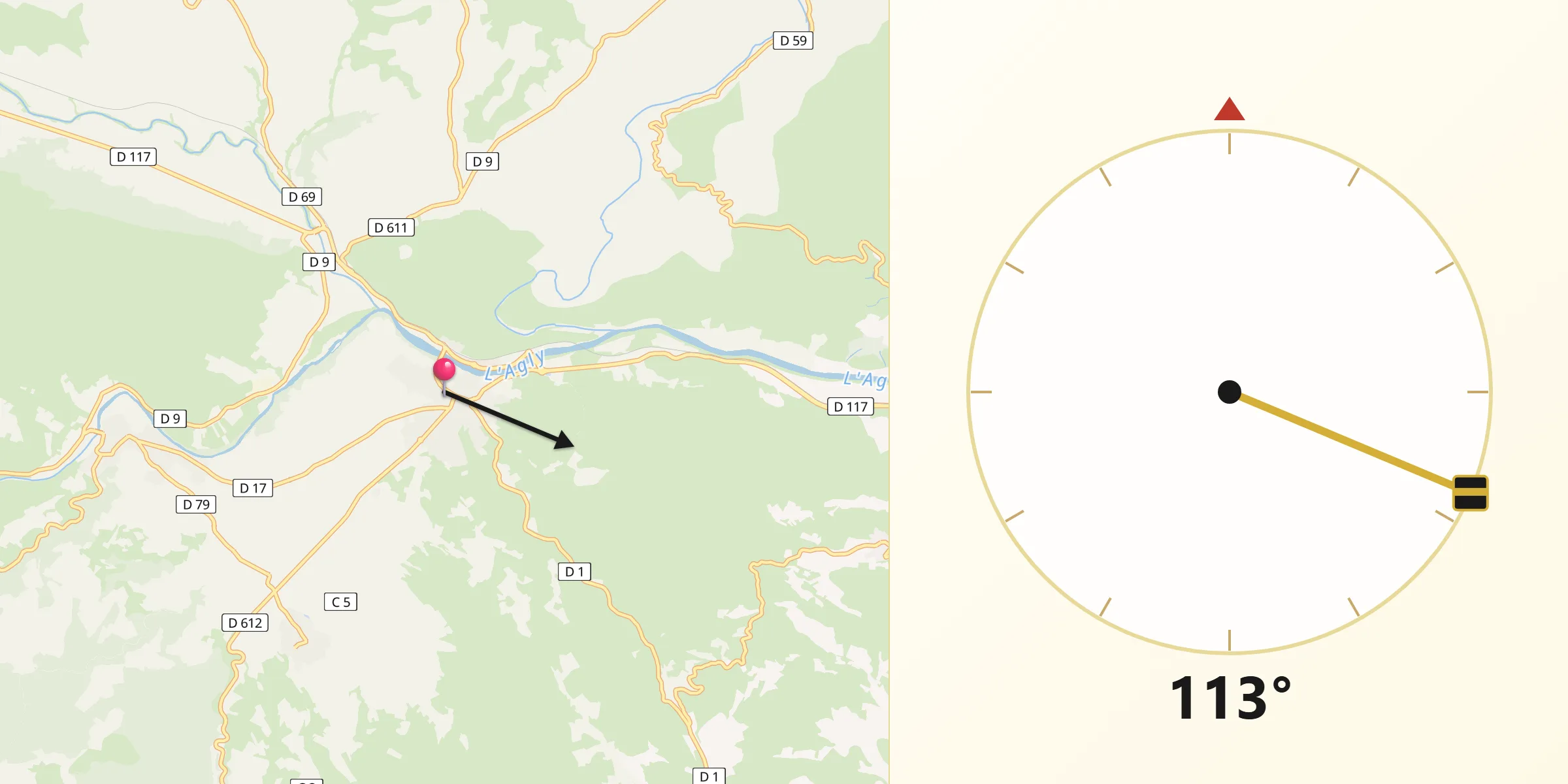 Direction vers la Qibla depuis Estagel