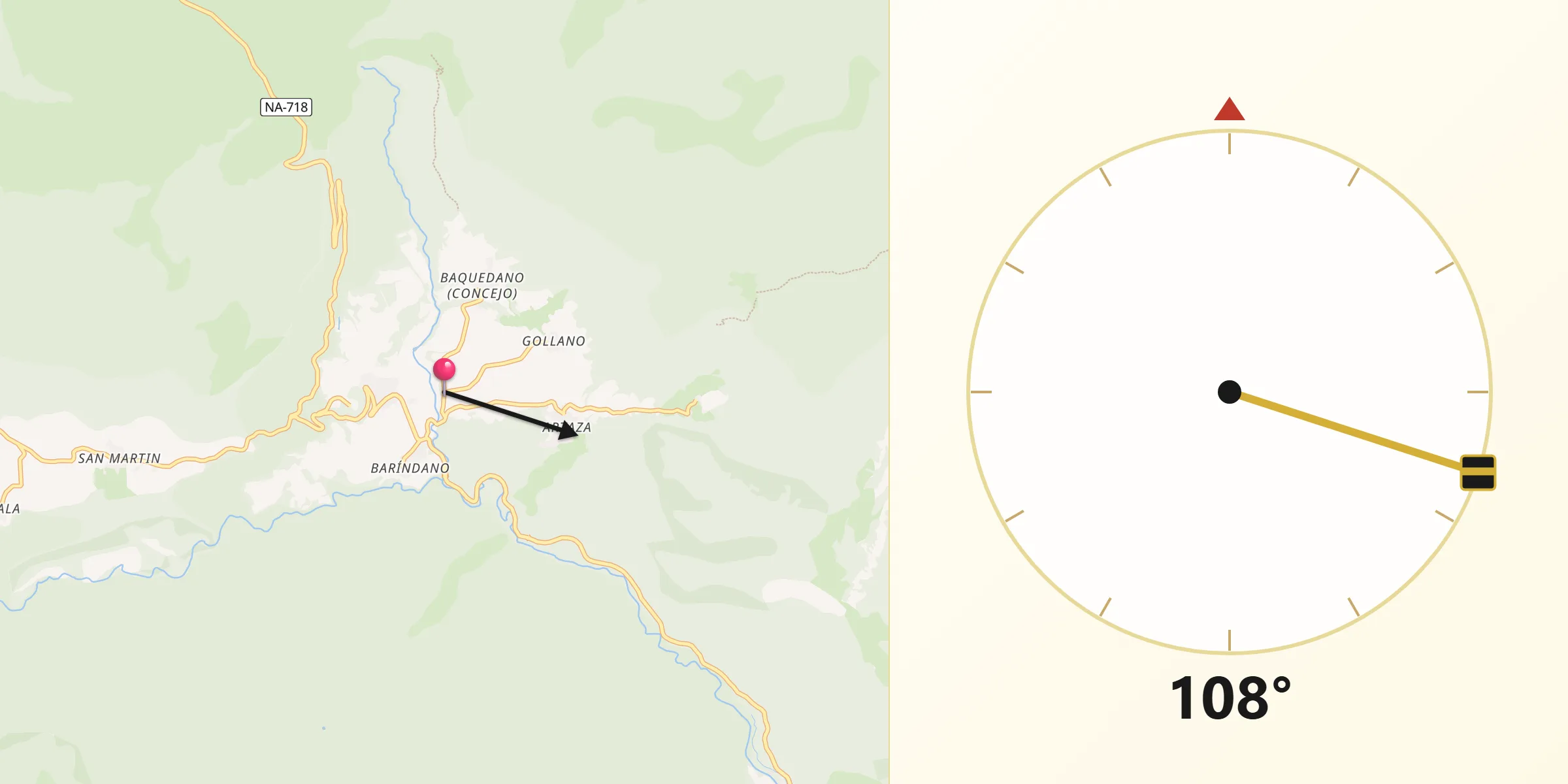 Dirección de la Qibla desde Améscoa Baja