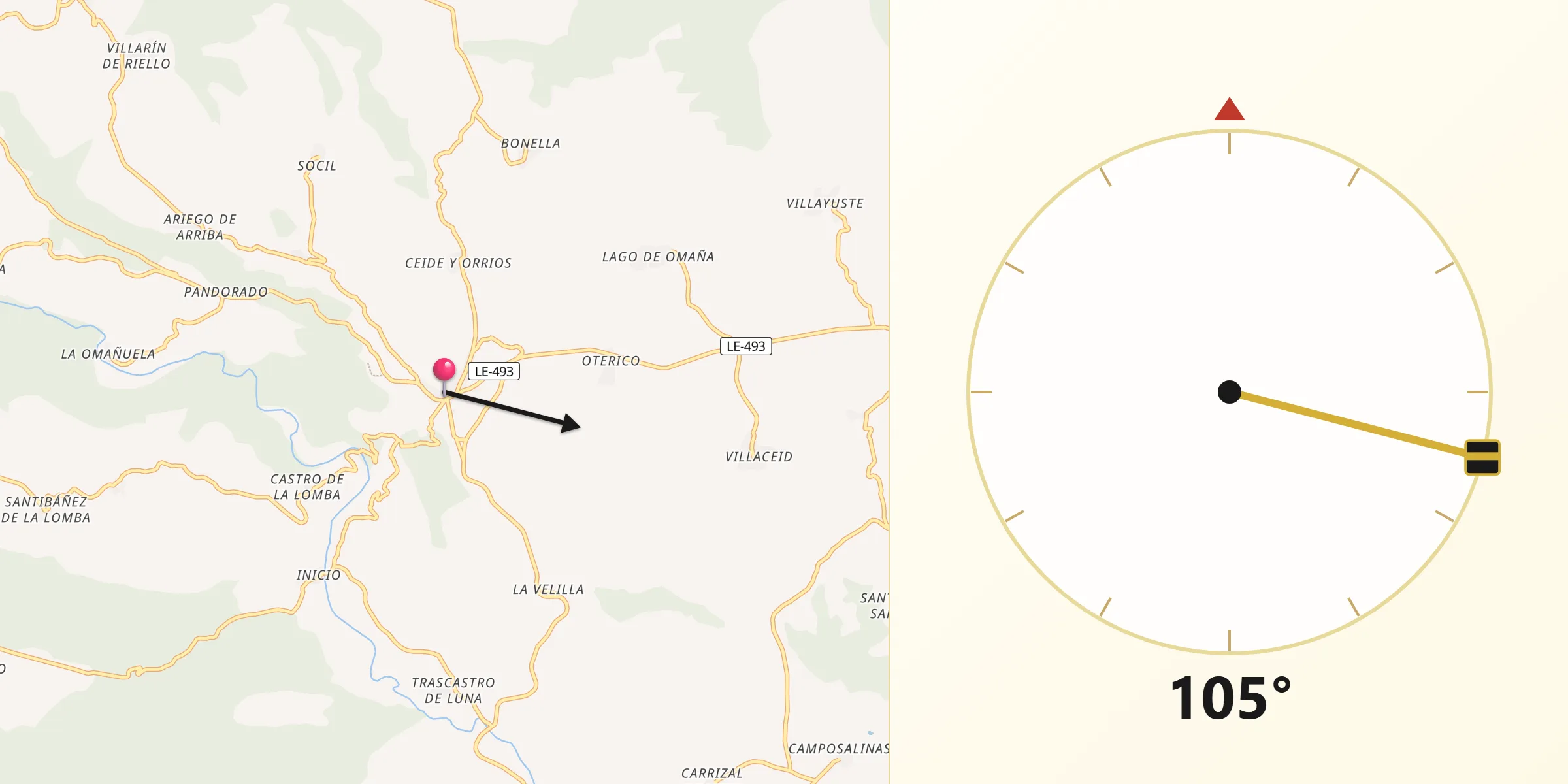 Dirección de la Qibla desde Riello