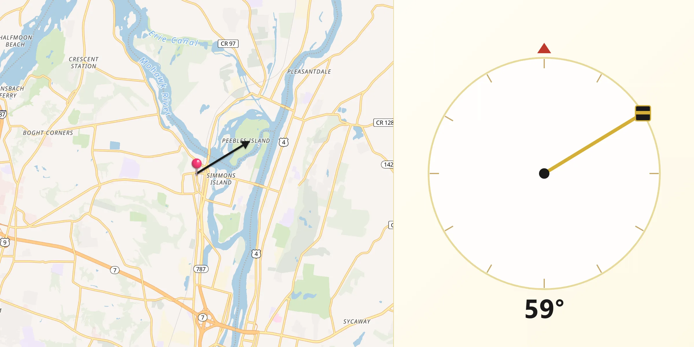 Qibla Direction from Cohoes