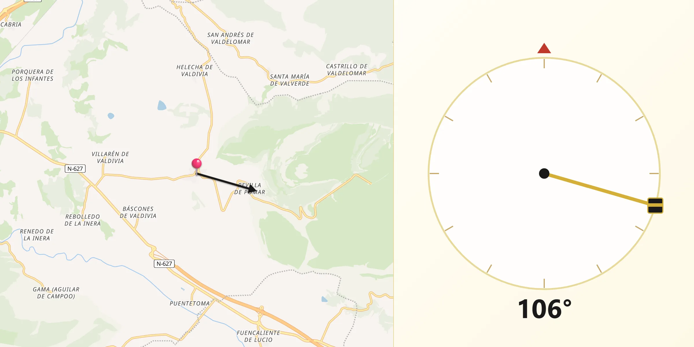 Dirección de la Qibla desde Pomar de Valdivia