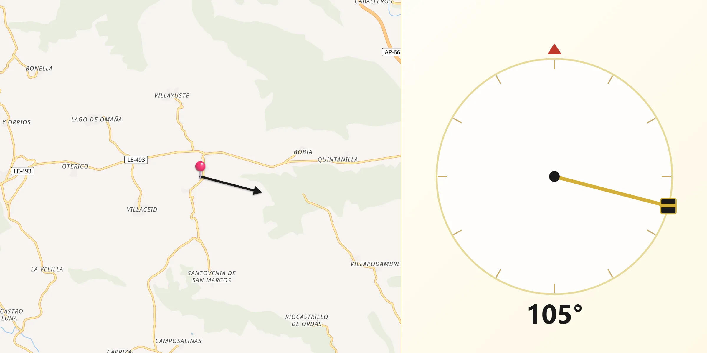 Dirección de la Qibla desde Soto y Amío