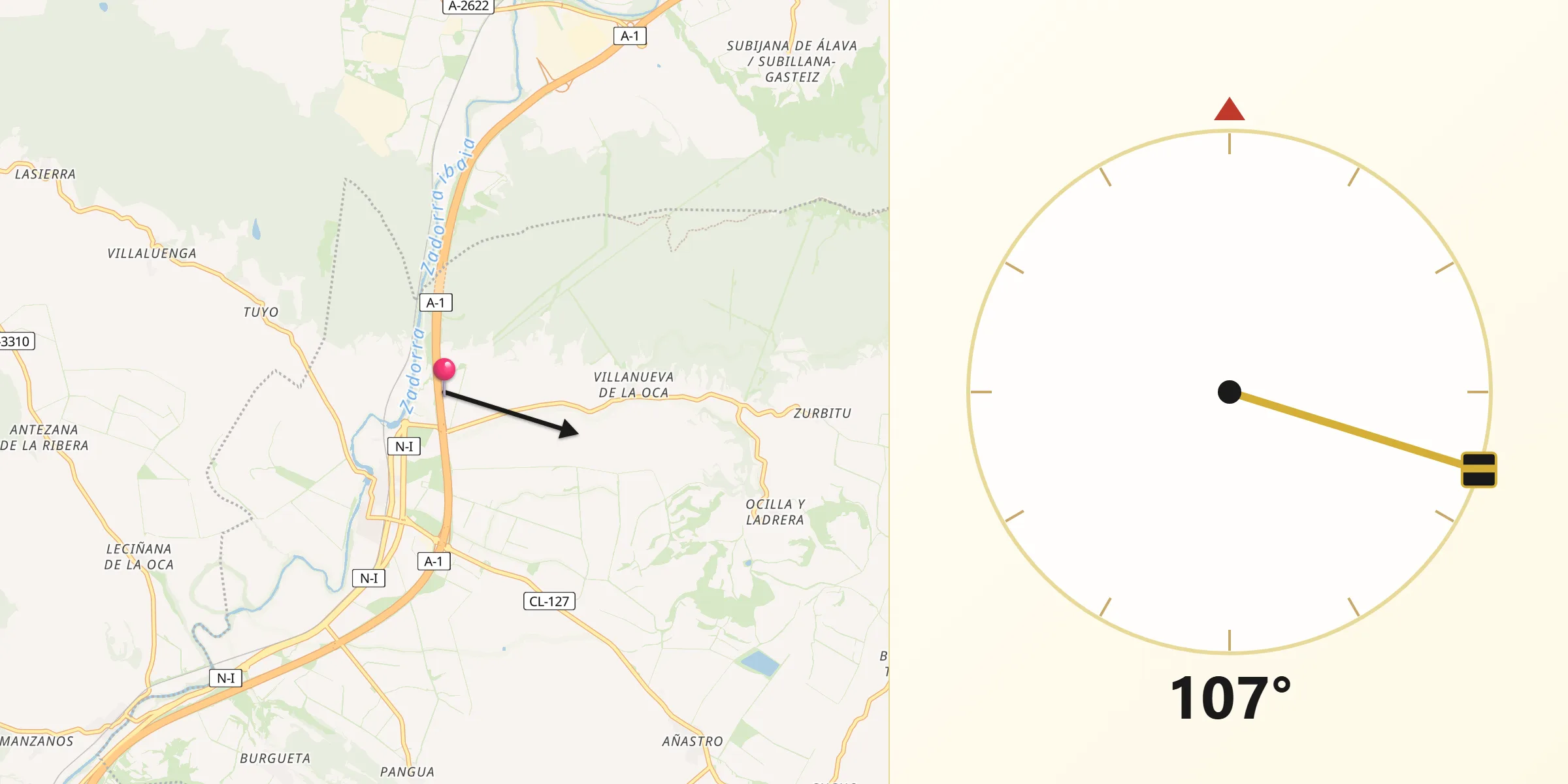Dirección de la Qibla desde La Puebla de Arganzón