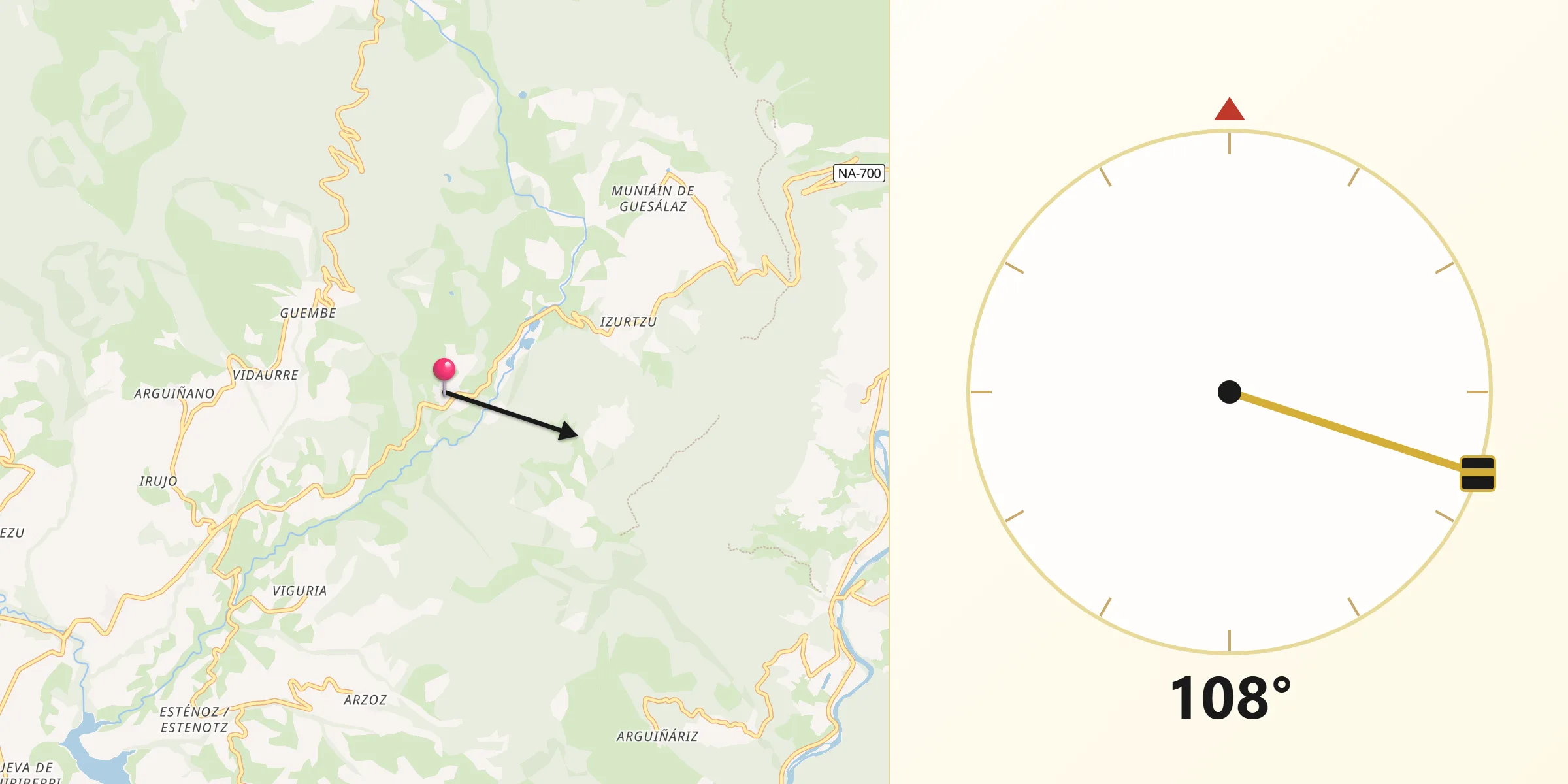 Dirección de la Qibla desde Salinas de Oro/Jaitz