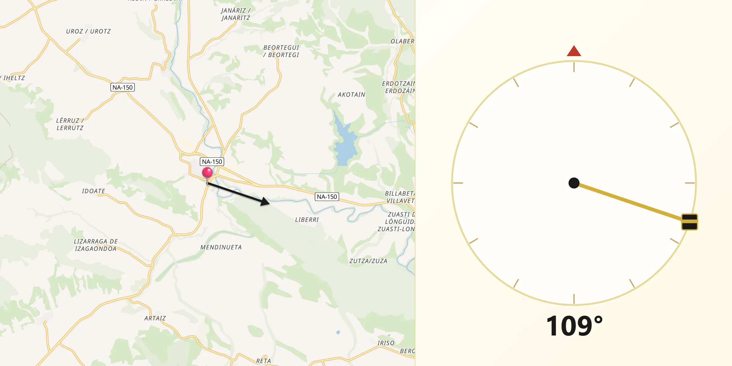 Dirección de la Qibla desde Urroz-Villa