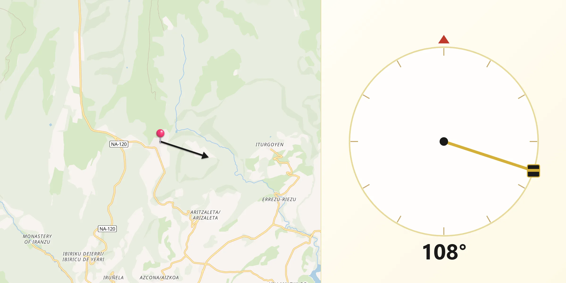 Dirección de la Qibla desde Lezáun