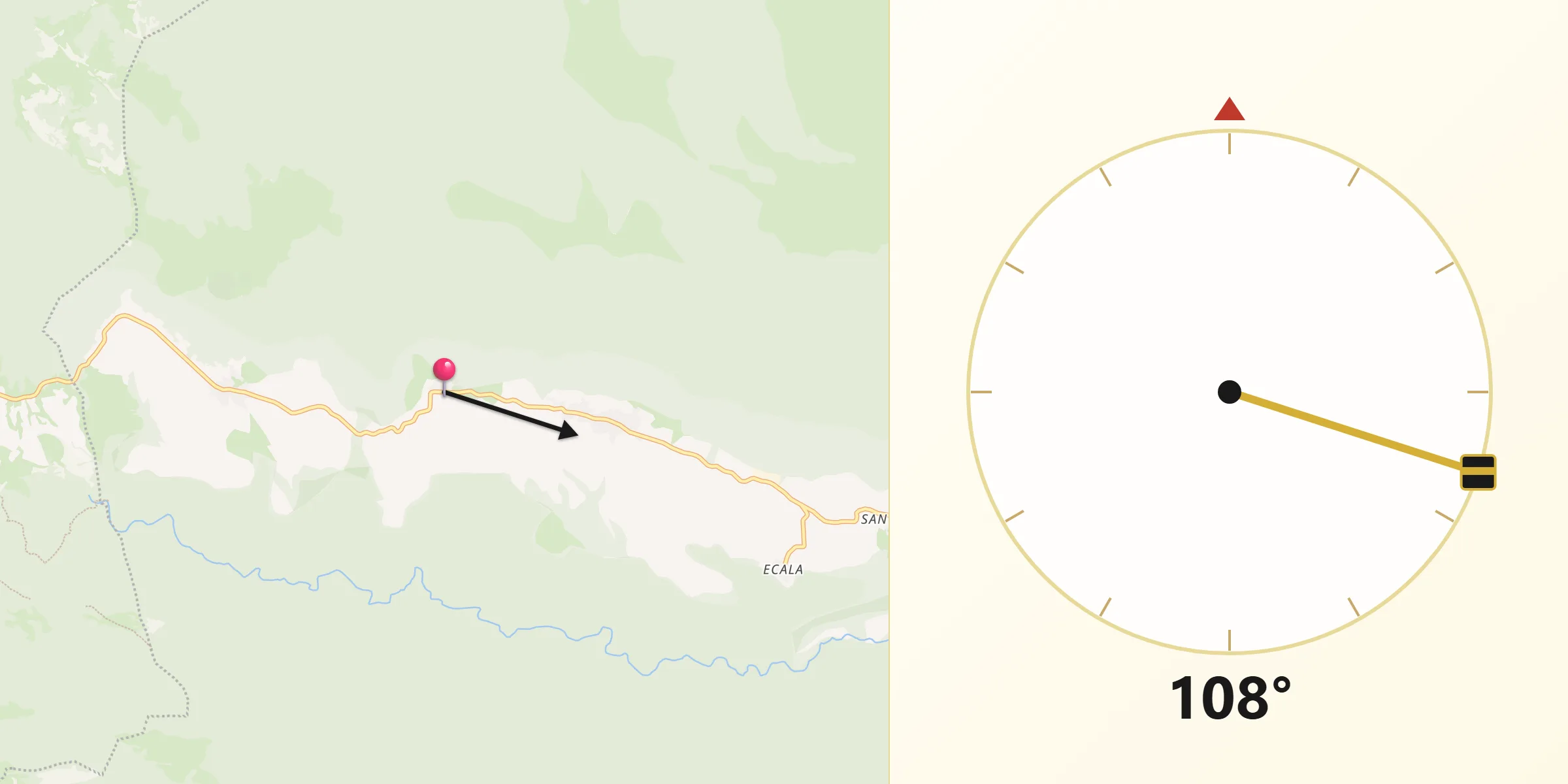 Dirección de la Qibla desde Aranarache/Aranaratxe