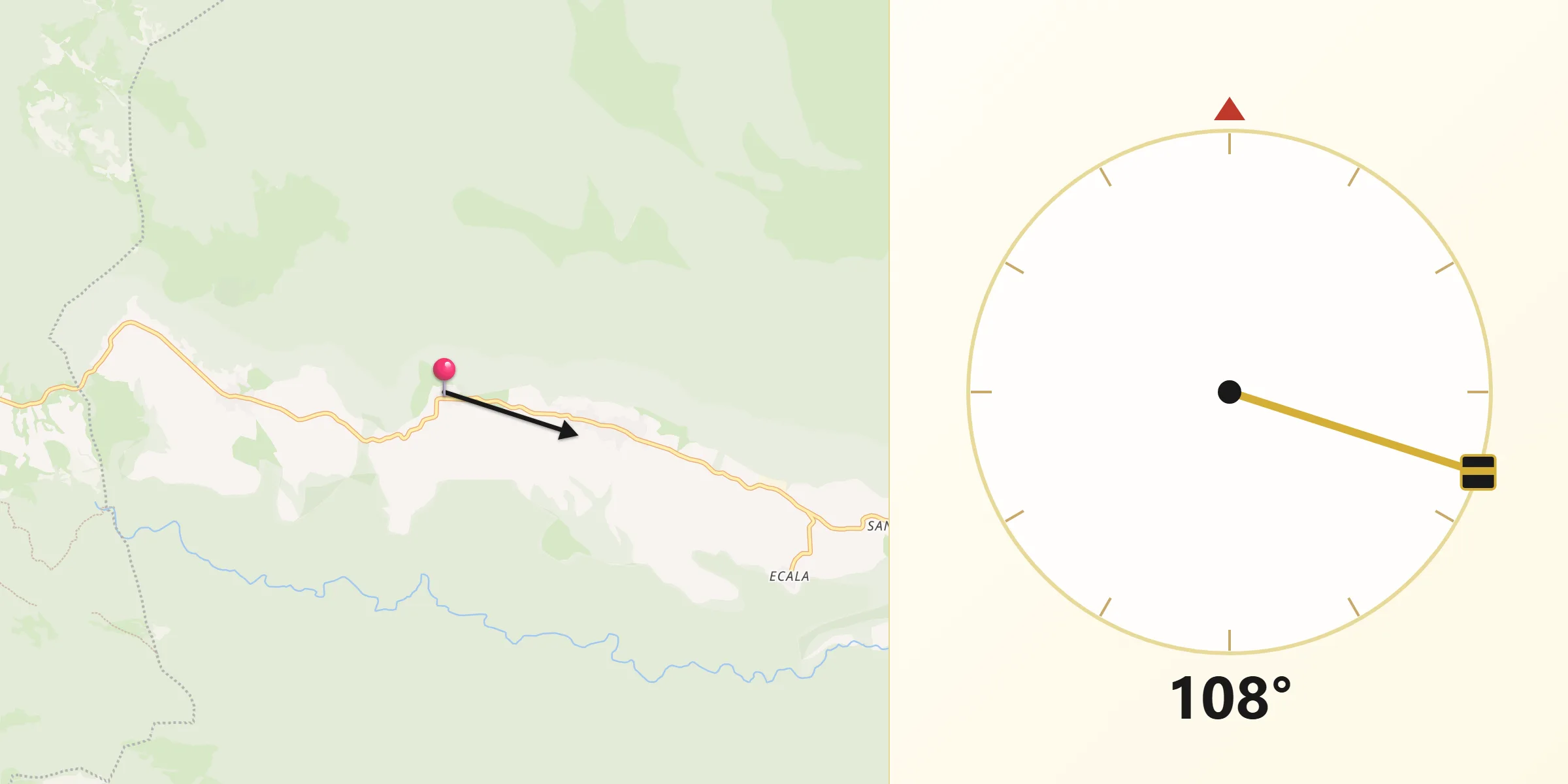 Dirección de la Qibla desde Aranarache