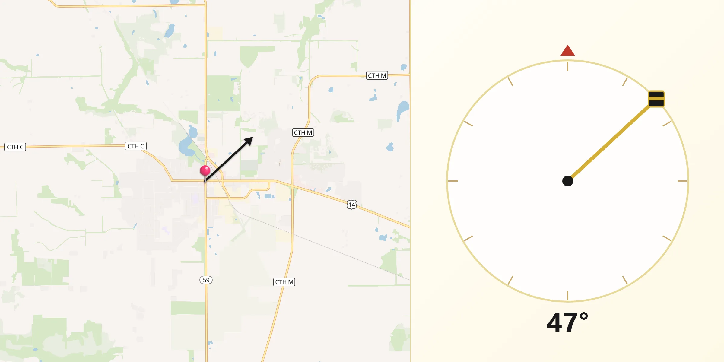 Dirección de la Qibla desde Evansville