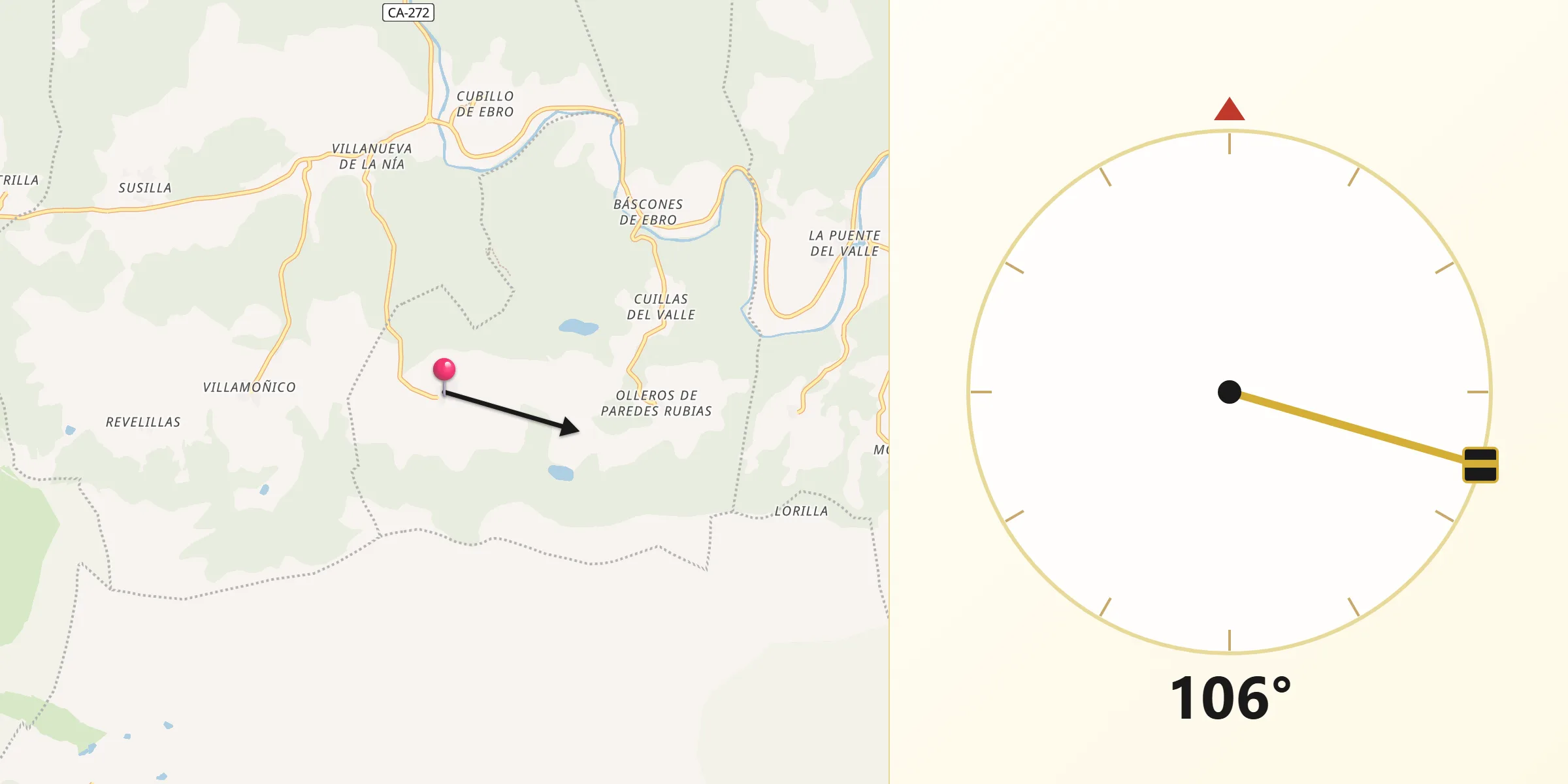 Dirección de la Qibla desde Berzosilla