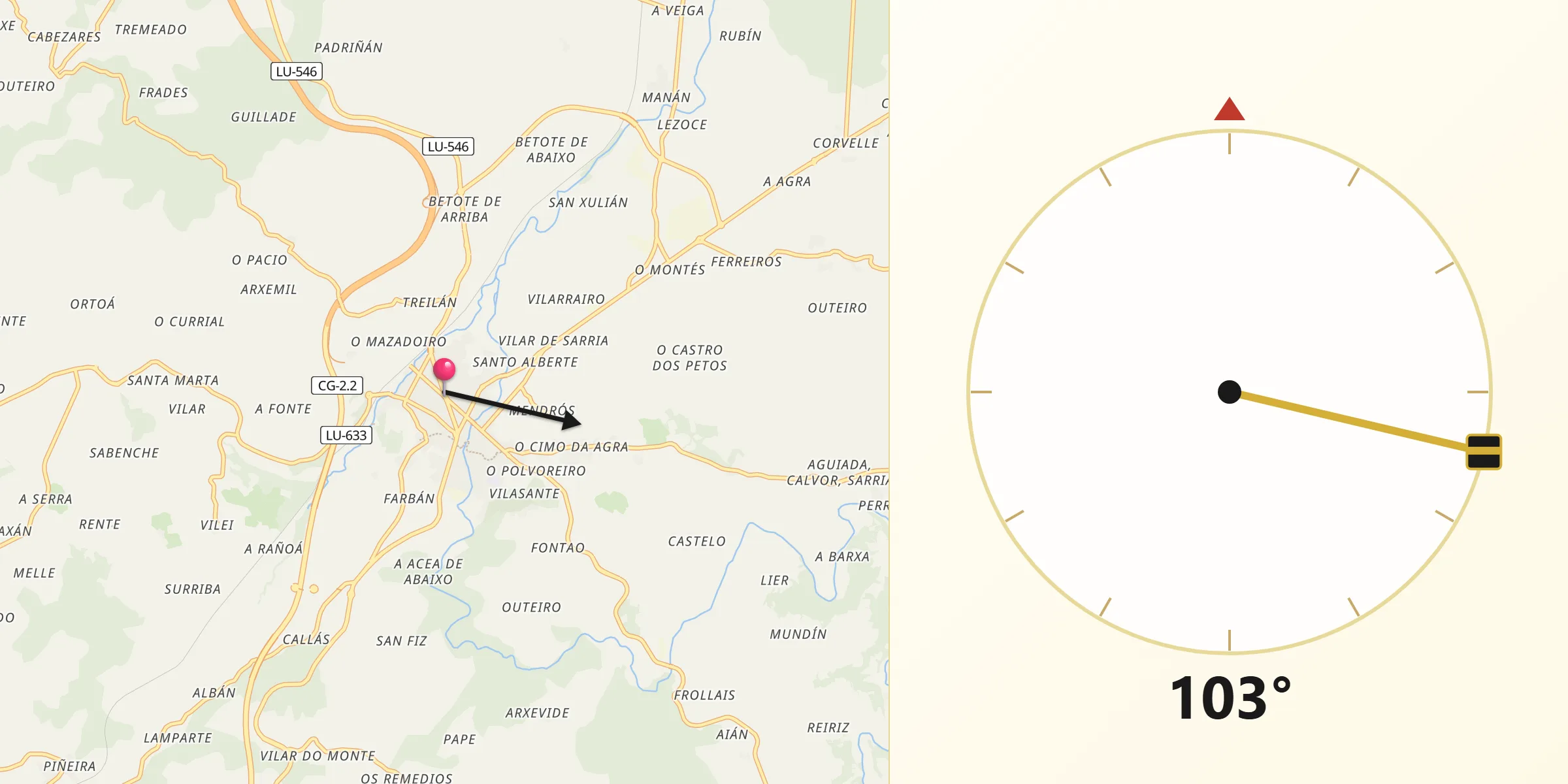 Dirección de la Qibla desde Sarria