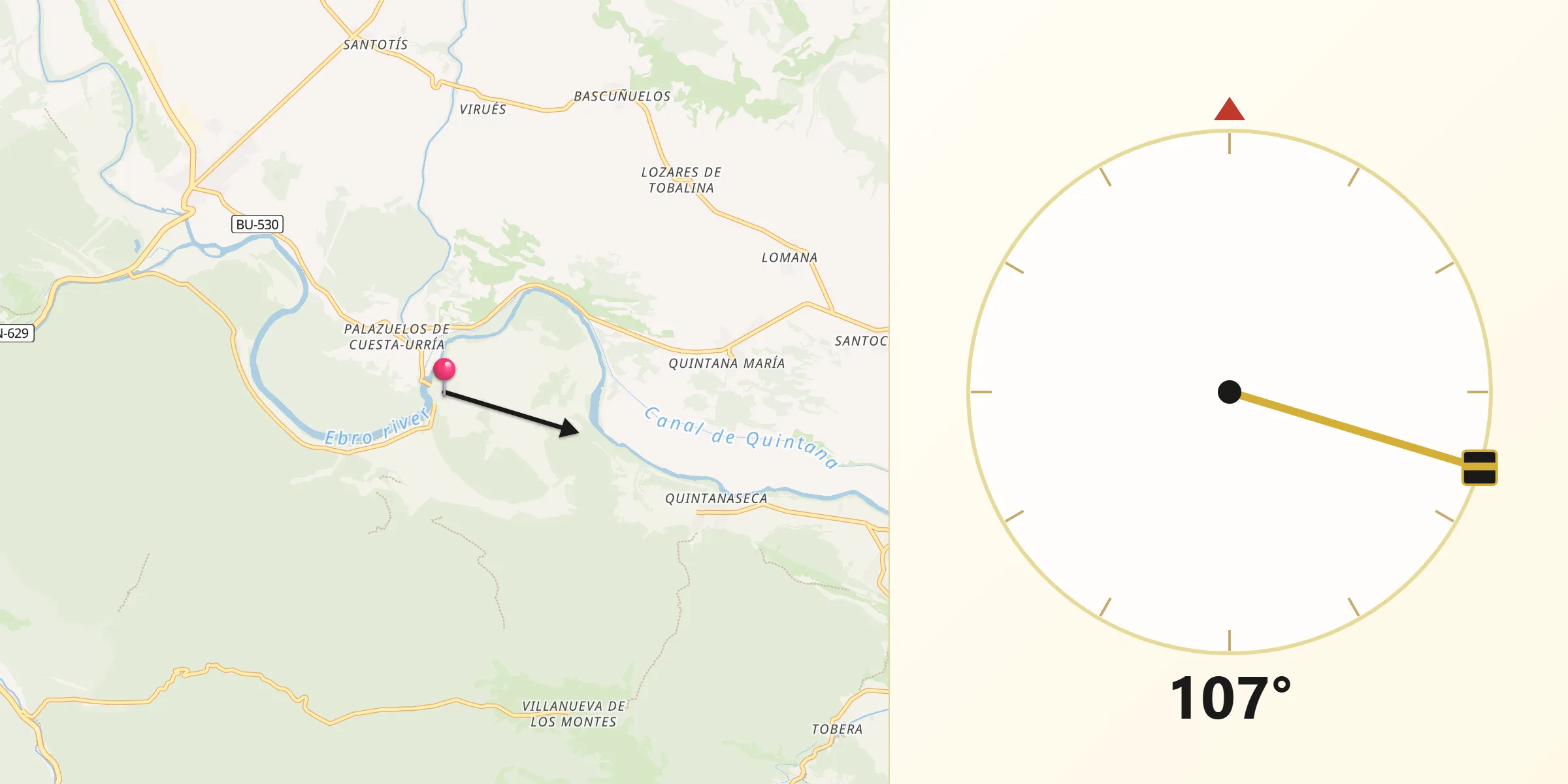 Dirección de la Qibla desde Cillaperlata