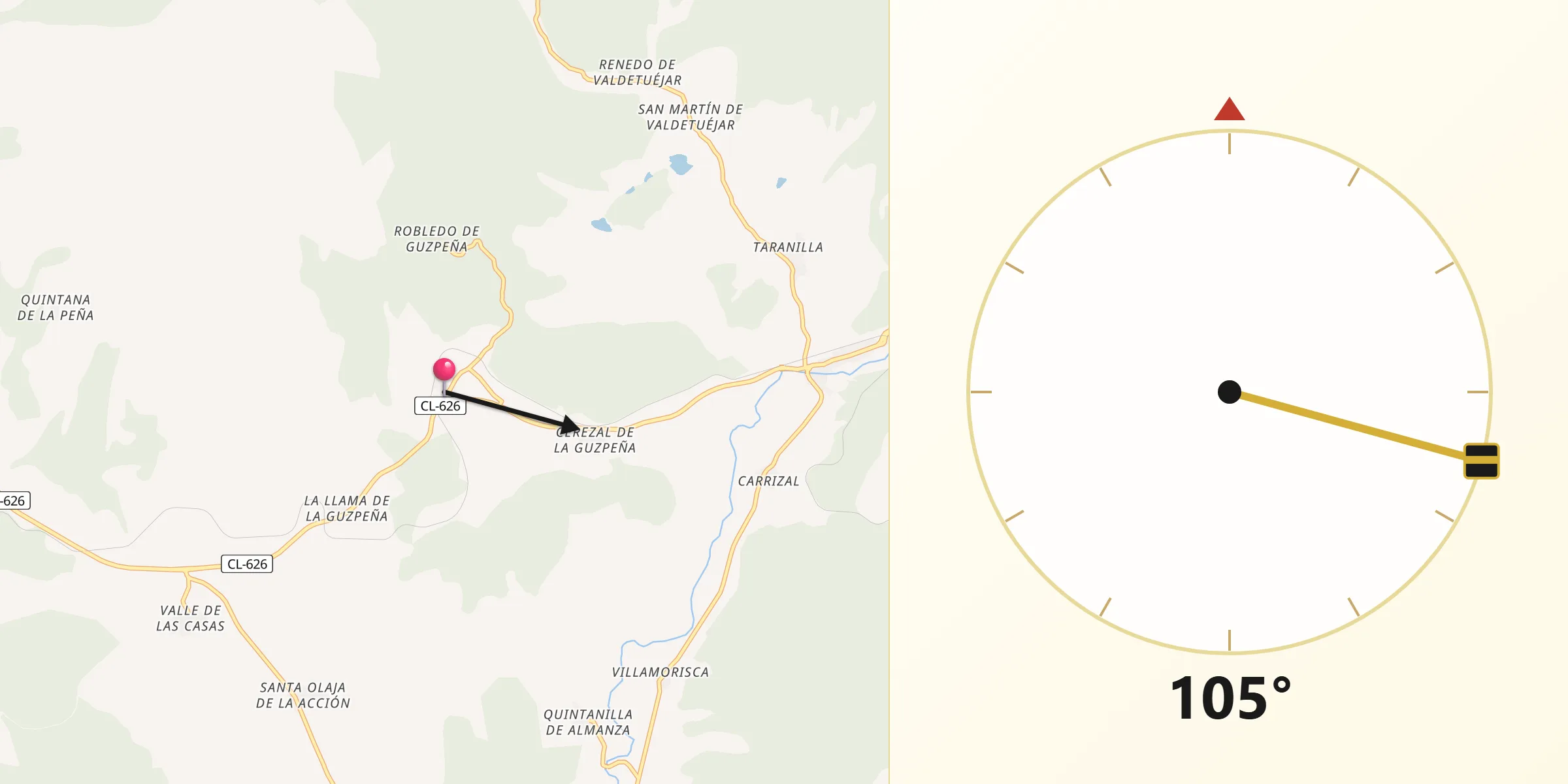 Dirección de la Qibla desde Prado de la Guzpeña