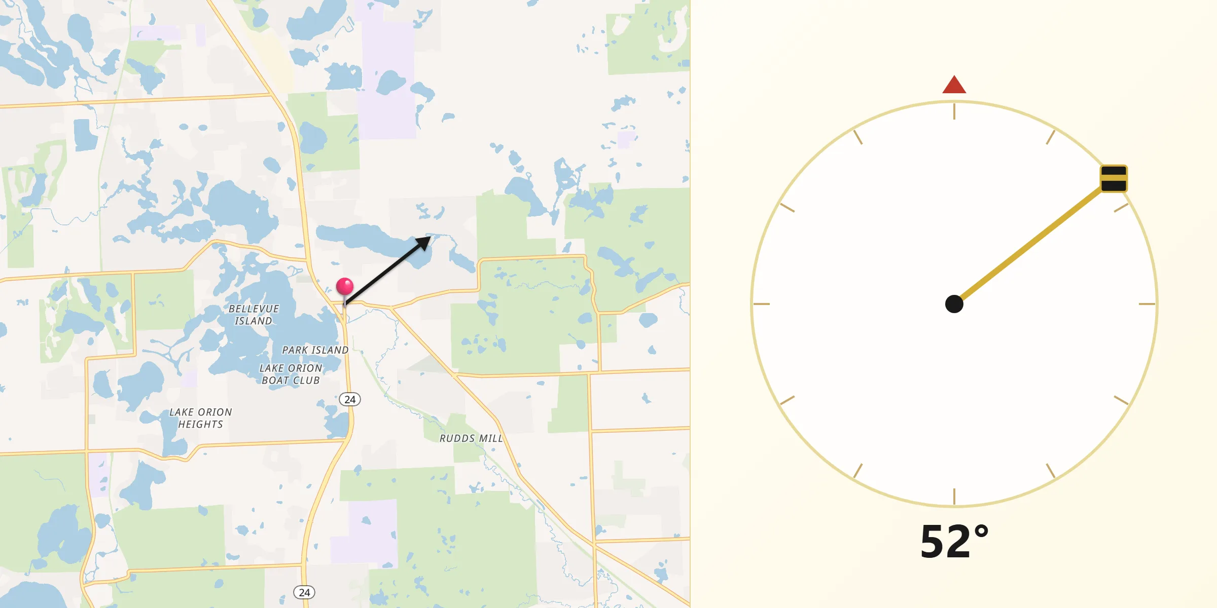 Qibla Direction from Lake Orion