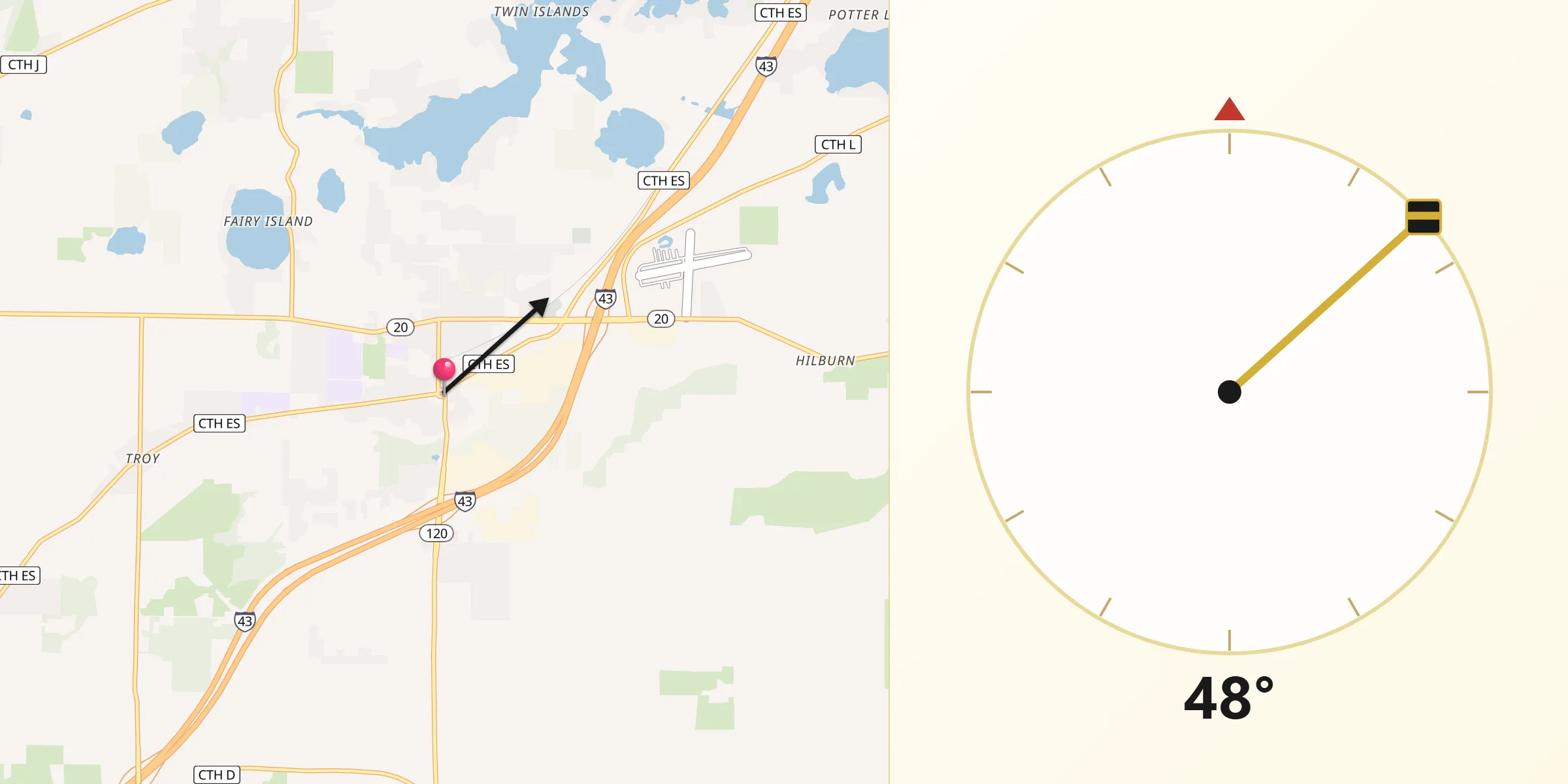 Qibla Direction from East Troy