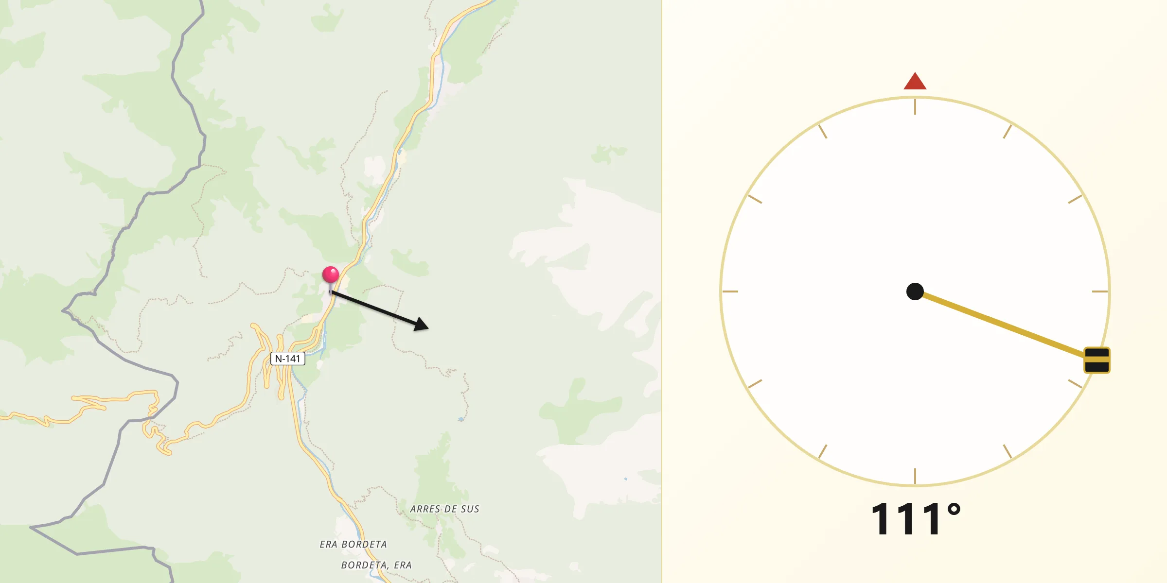 Dirección de la Qibla desde Bossòst